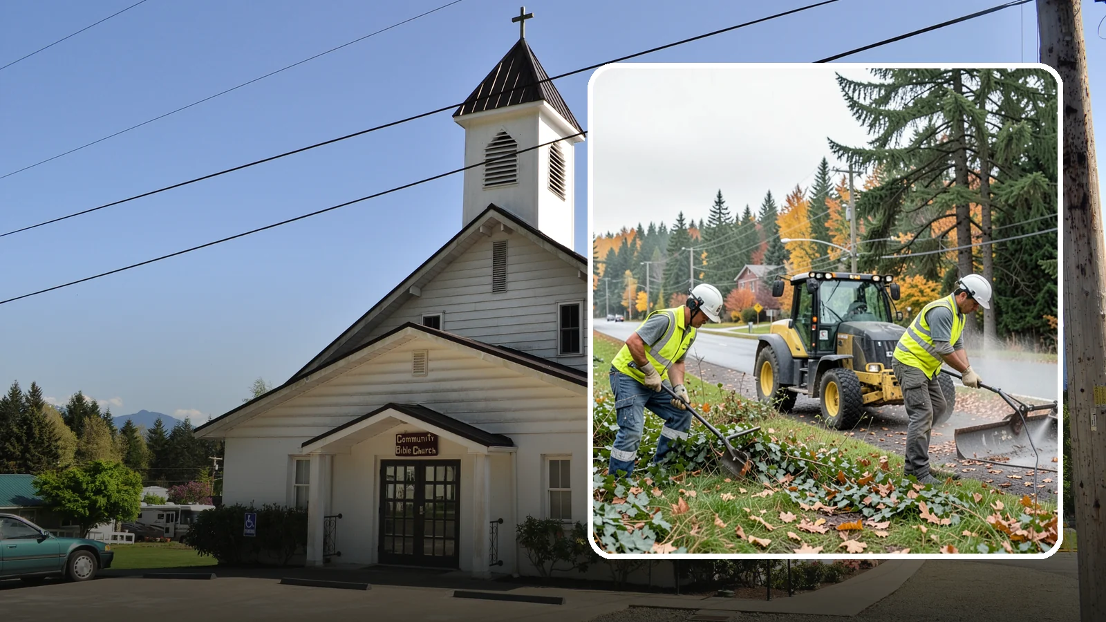 Ivy Removal in Concrete, Skagit County, WA - Removal of English ivy from tree trunks, ground beds, and structures to protect trees and public infrastructure.
