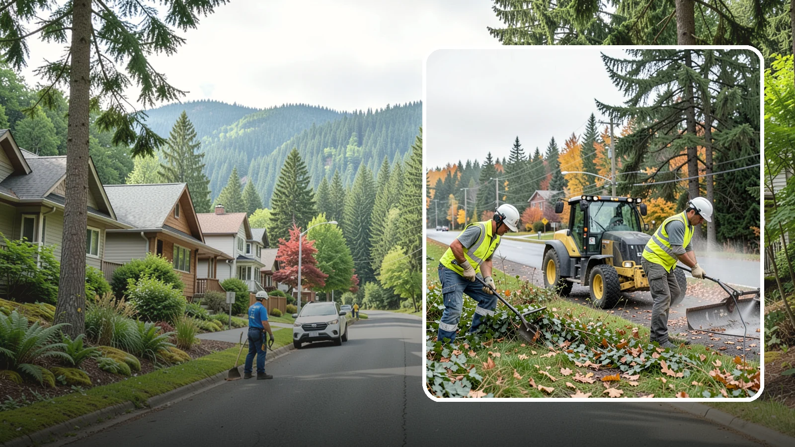 Ivy Removal in Darrington, Snohomish County, WA - Removal of English ivy from tree trunks, ground beds, and structures to protect trees and public infrastructure.
