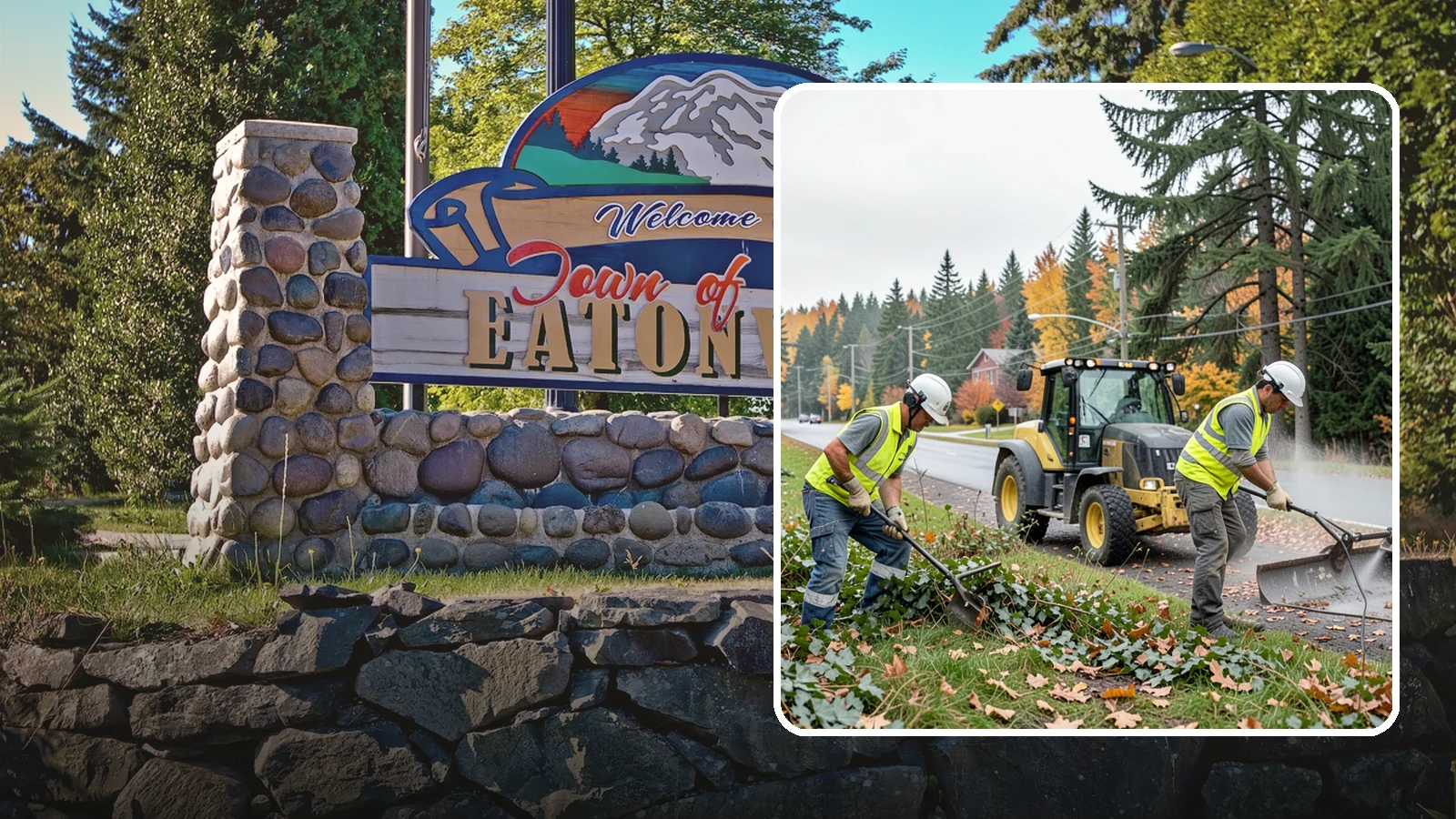 Ivy Removal in Eatonville, Pierce County, WA - Removal of English ivy from tree trunks, ground beds, and structures to protect trees and public infrastructure.