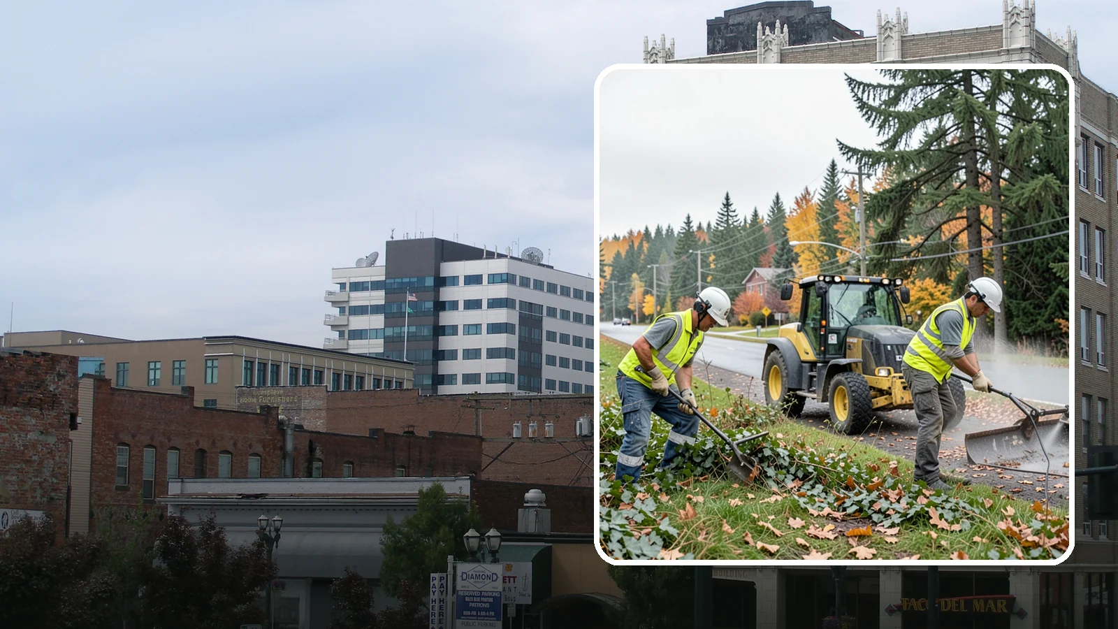 Ivy Removal in Everett, Snohomish County, WA - Removal of English ivy from tree trunks, ground beds, and structures to protect trees and public infrastructure.