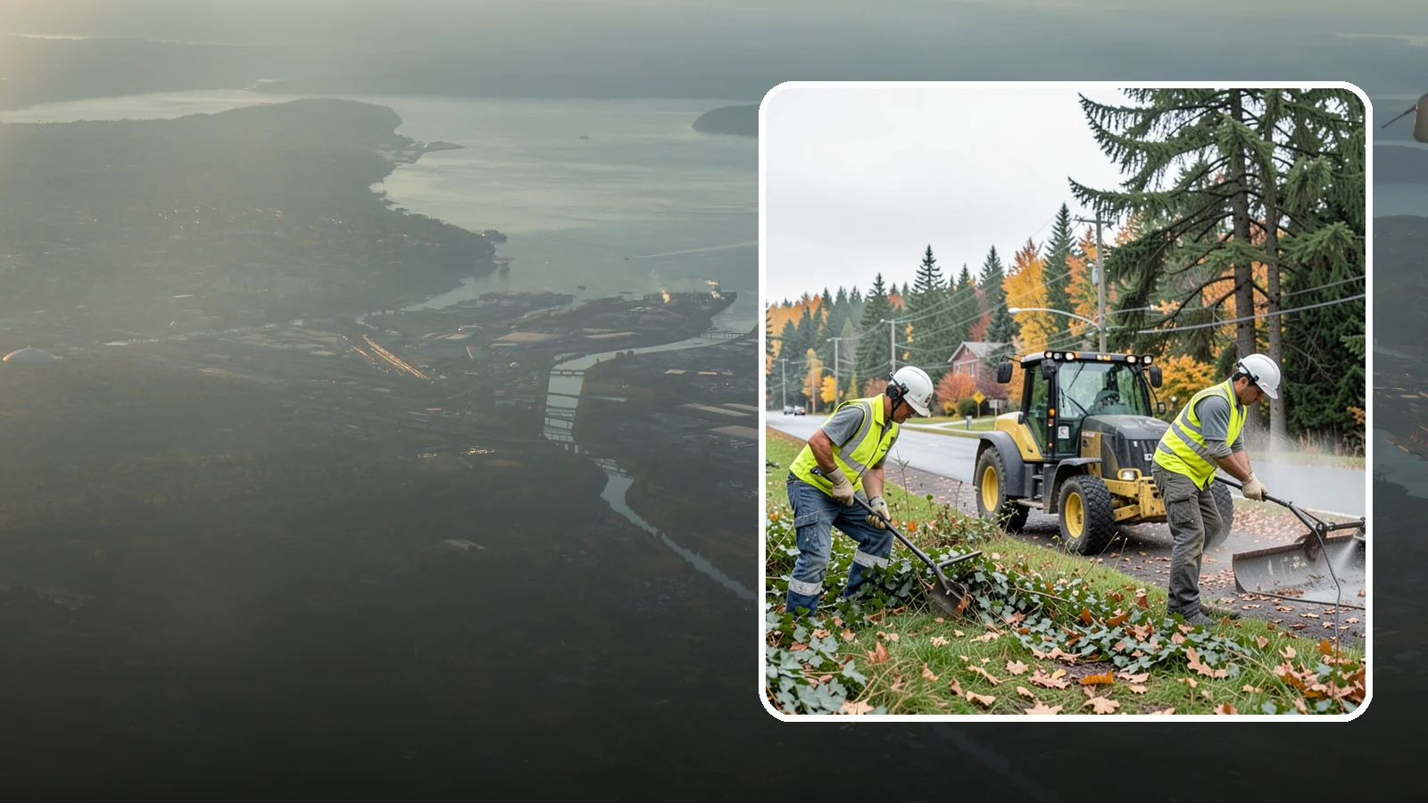 Ivy Removal in Fife, Pierce County, WA - Removal of English ivy from tree trunks, ground beds, and structures to protect trees and public infrastructure.