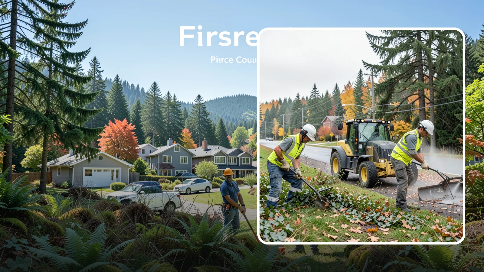 Ivy Removal in Fircrest, Pierce County, WA - Removal of English ivy from tree trunks, ground beds, and structures to protect trees and public infrastructure.