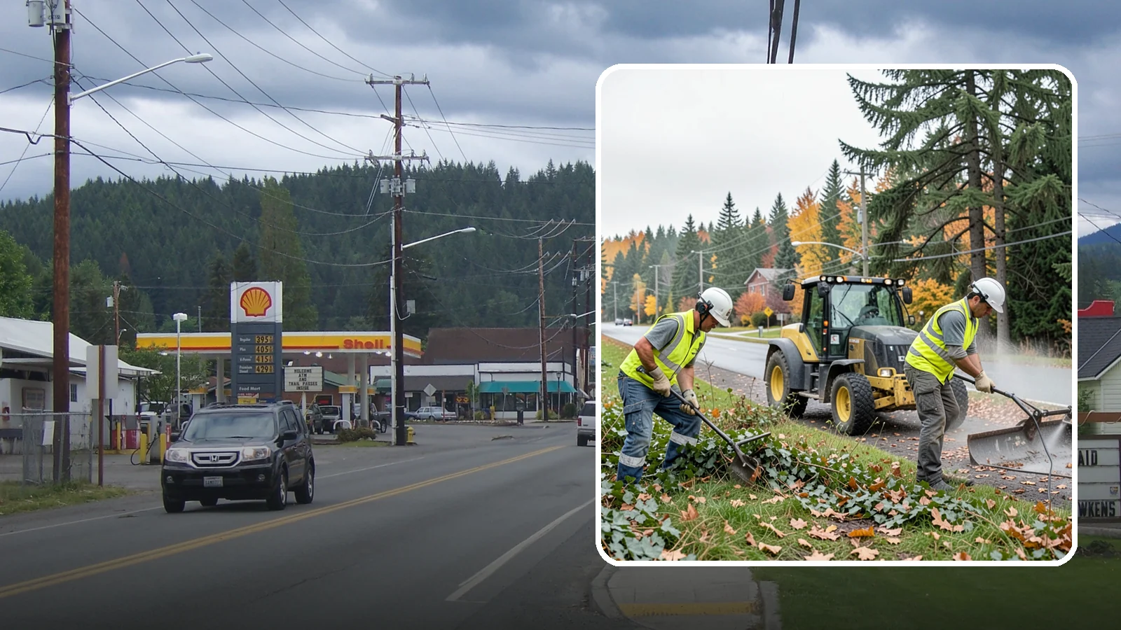 Ivy Removal in Granite Falls, Snohomish County, WA - Removal of English ivy from tree trunks, ground beds, and structures to protect trees and public infrastructure.