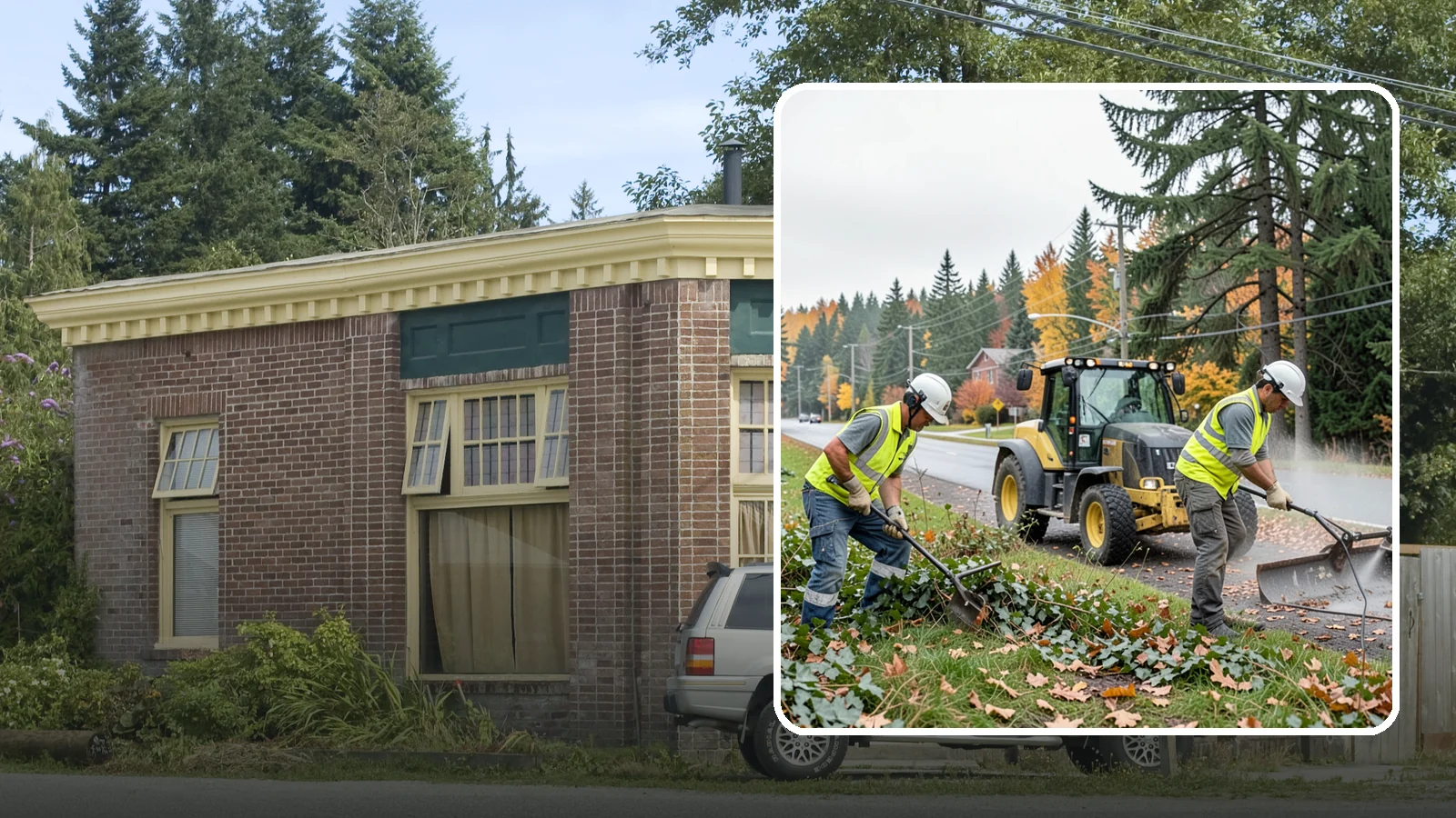 Ivy Removal in Hamilton, Skagit County, WA - Removal of English ivy from tree trunks, ground beds, and structures to protect trees and public infrastructure.
