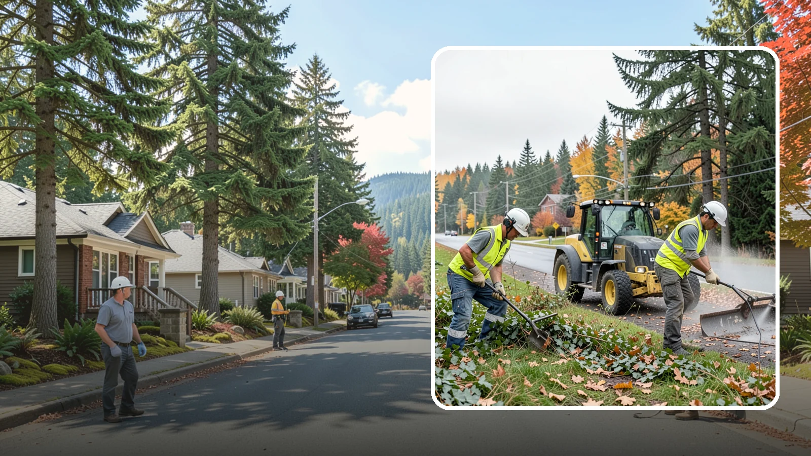 Ivy Removal in Hunts Point, King County, WA - Removal of English ivy from tree trunks, ground beds, and structures to protect trees and public infrastructure.