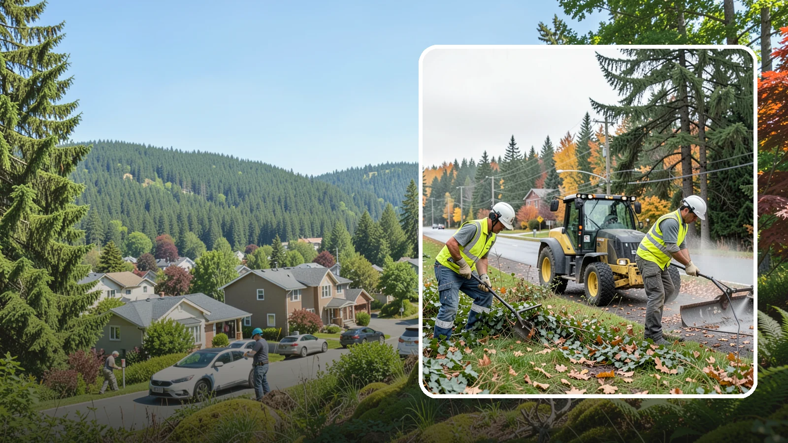 Ivy Removal in Index, Snohomish County, WA - Removal of English ivy from tree trunks, ground beds, and structures to protect trees and public infrastructure.