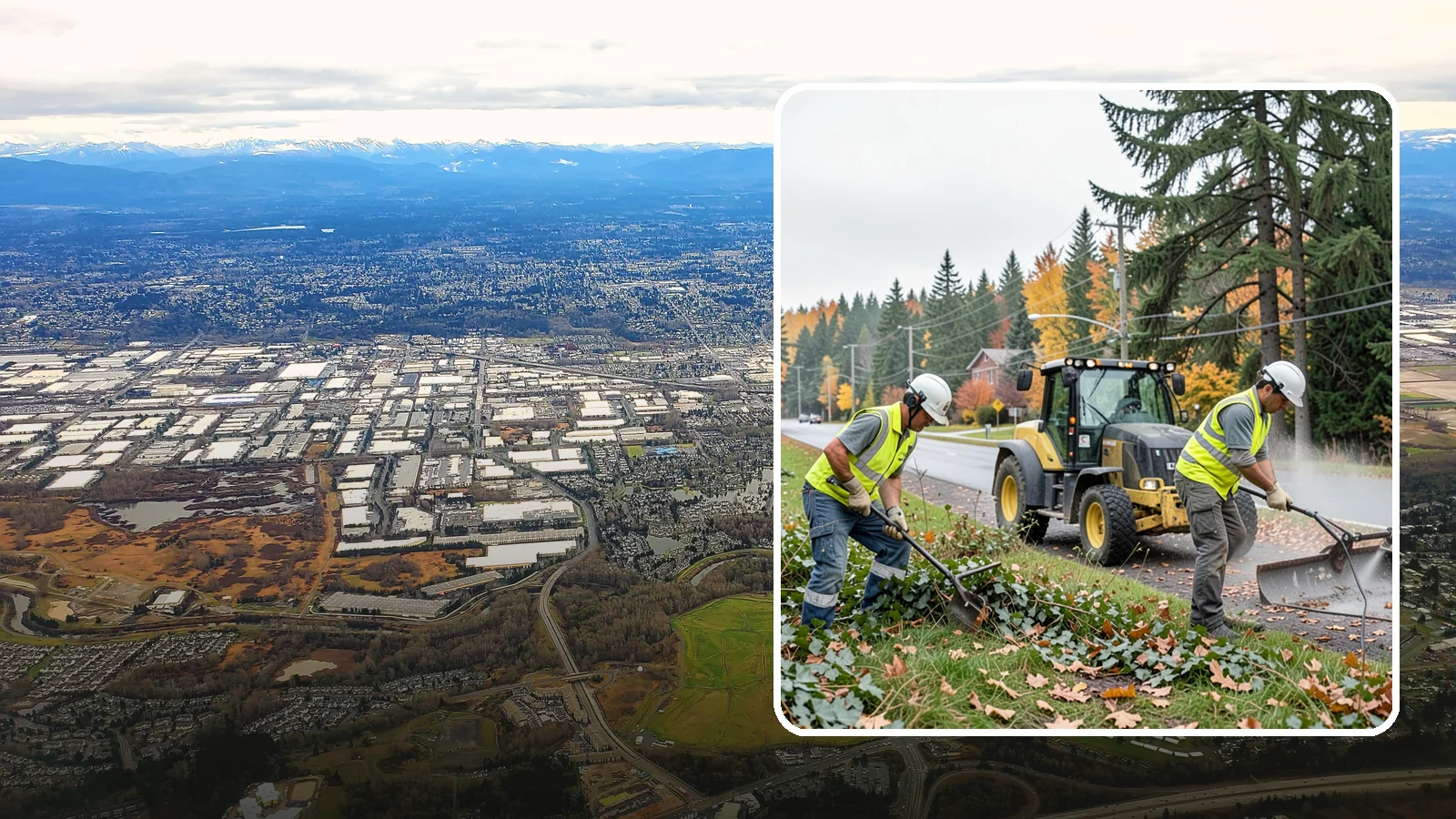 Ivy Removal in Kent, King County, WA - Removal of English ivy from tree trunks, ground beds, and structures to protect trees and public infrastructure.