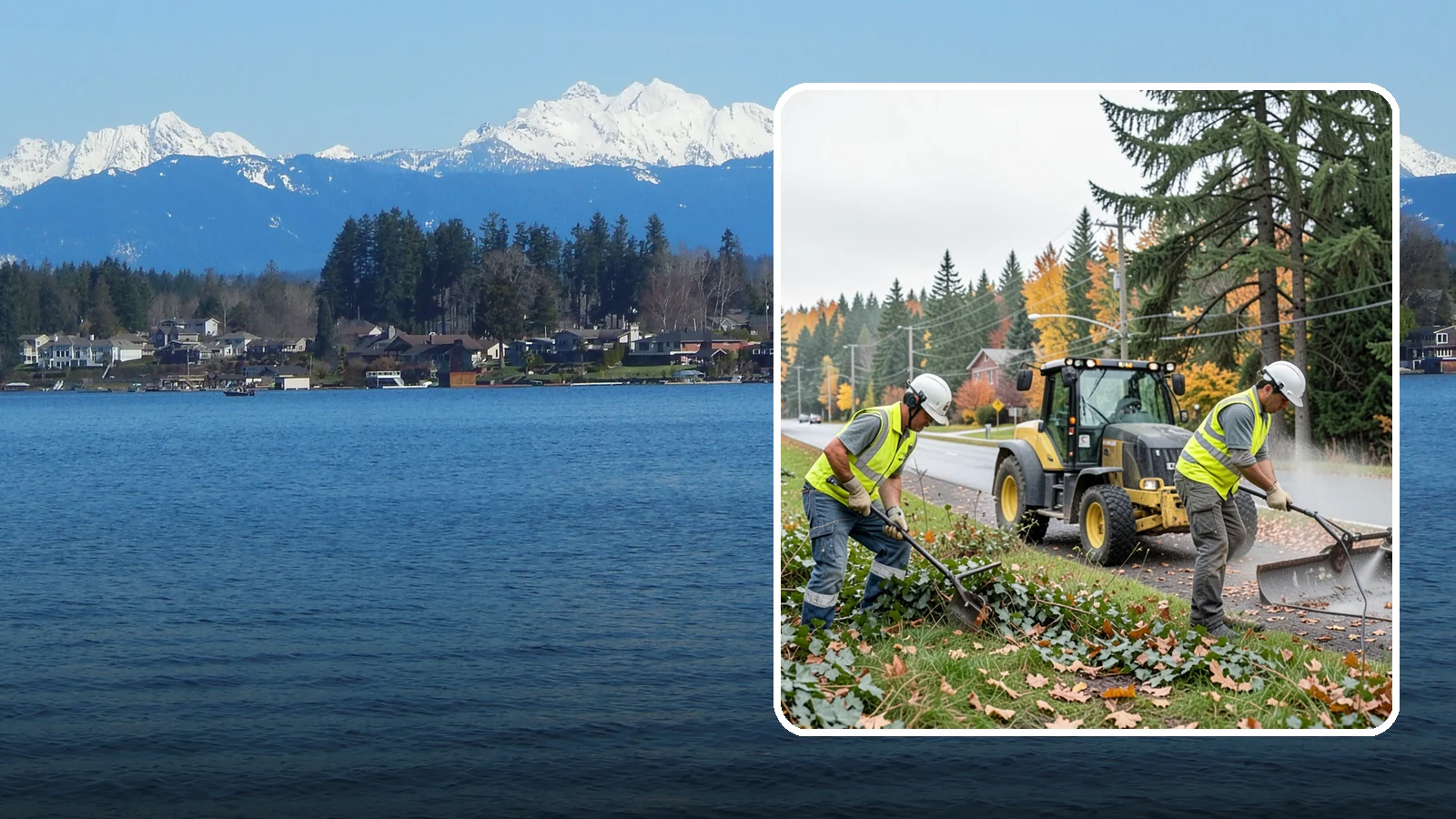 Ivy Removal in Lake Stevens, Snohomish County, WA - Removal of English ivy from tree trunks, ground beds, and structures to protect trees and public infrastructure.