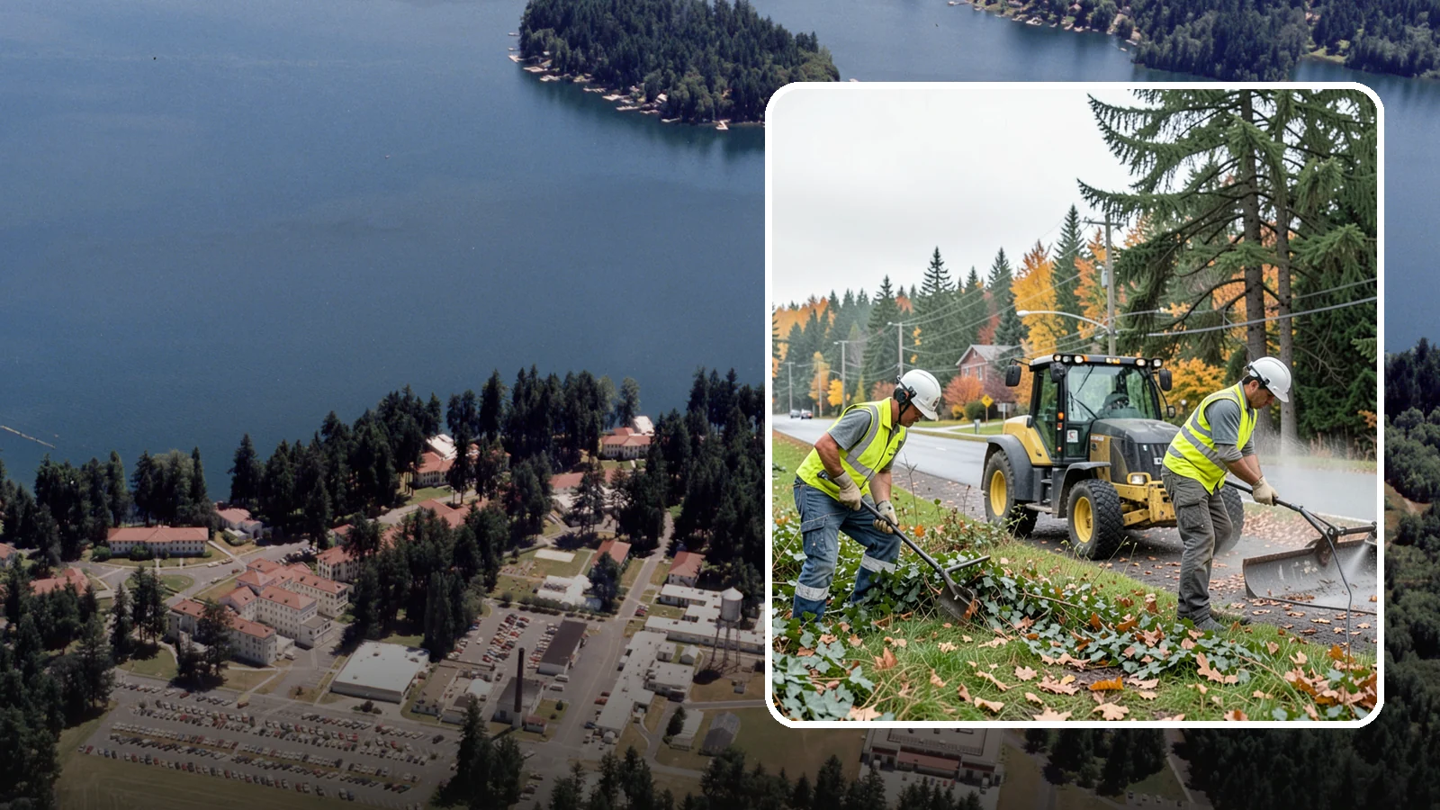 Ivy Removal in Lakewood, Pierce County, WA - Removal of English ivy from tree trunks, ground beds, and structures to protect trees and public infrastructure.
