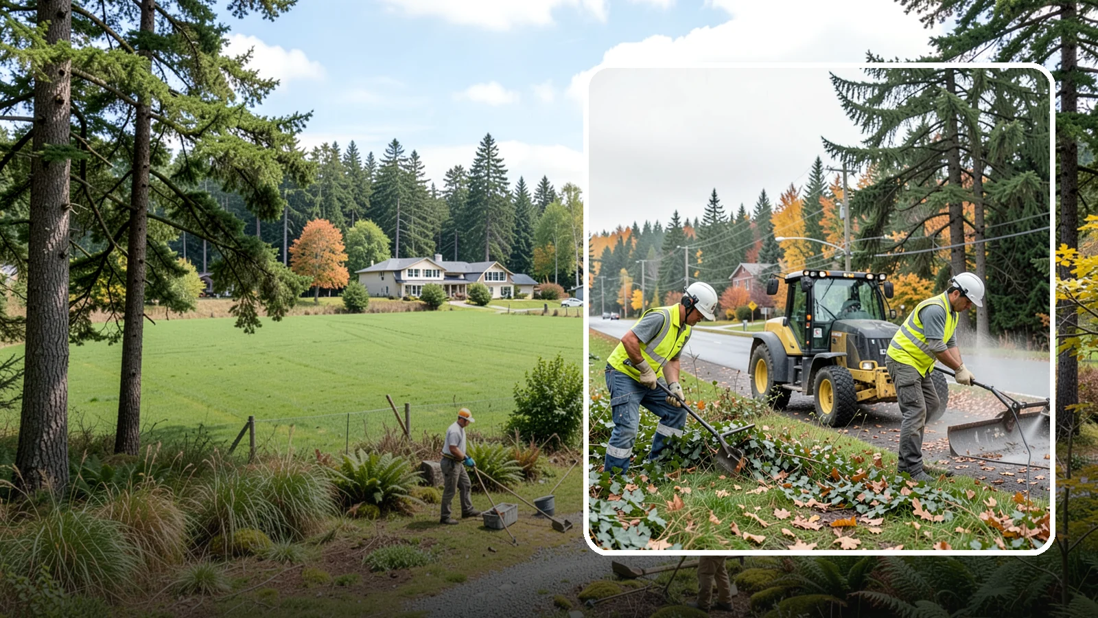 Ivy Removal in Lyman, Skagit County, WA - Removal of English ivy from tree trunks, ground beds, and structures to protect trees and public infrastructure.