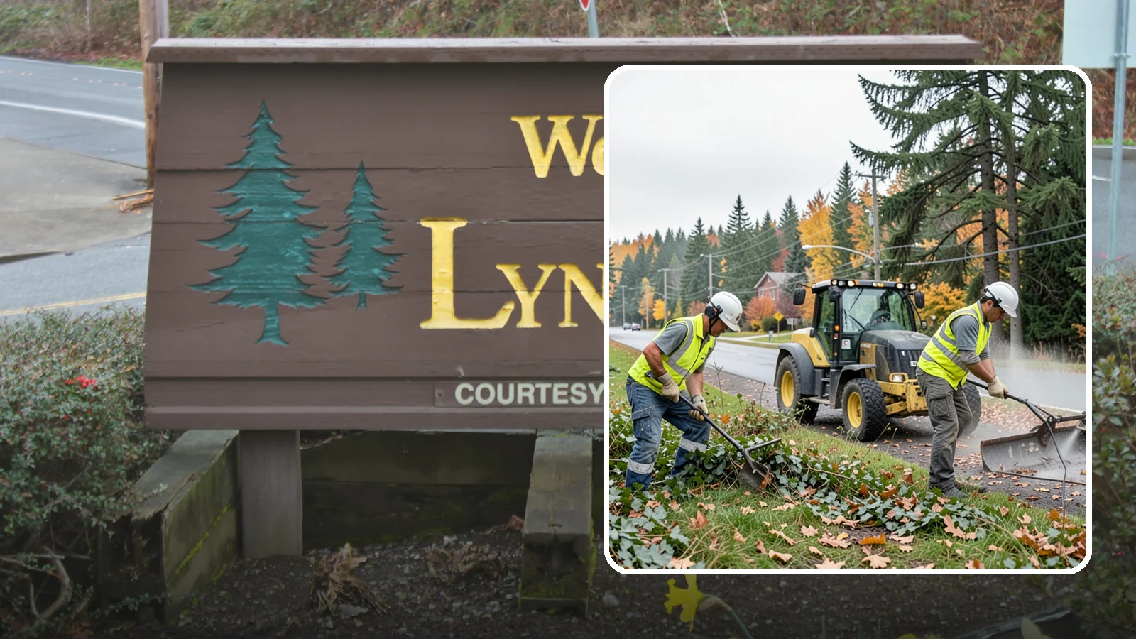 Ivy Removal in Lynnwood, Snohomish County, WA - Removal of English ivy from tree trunks, ground beds, and structures to protect trees and public infrastructure.