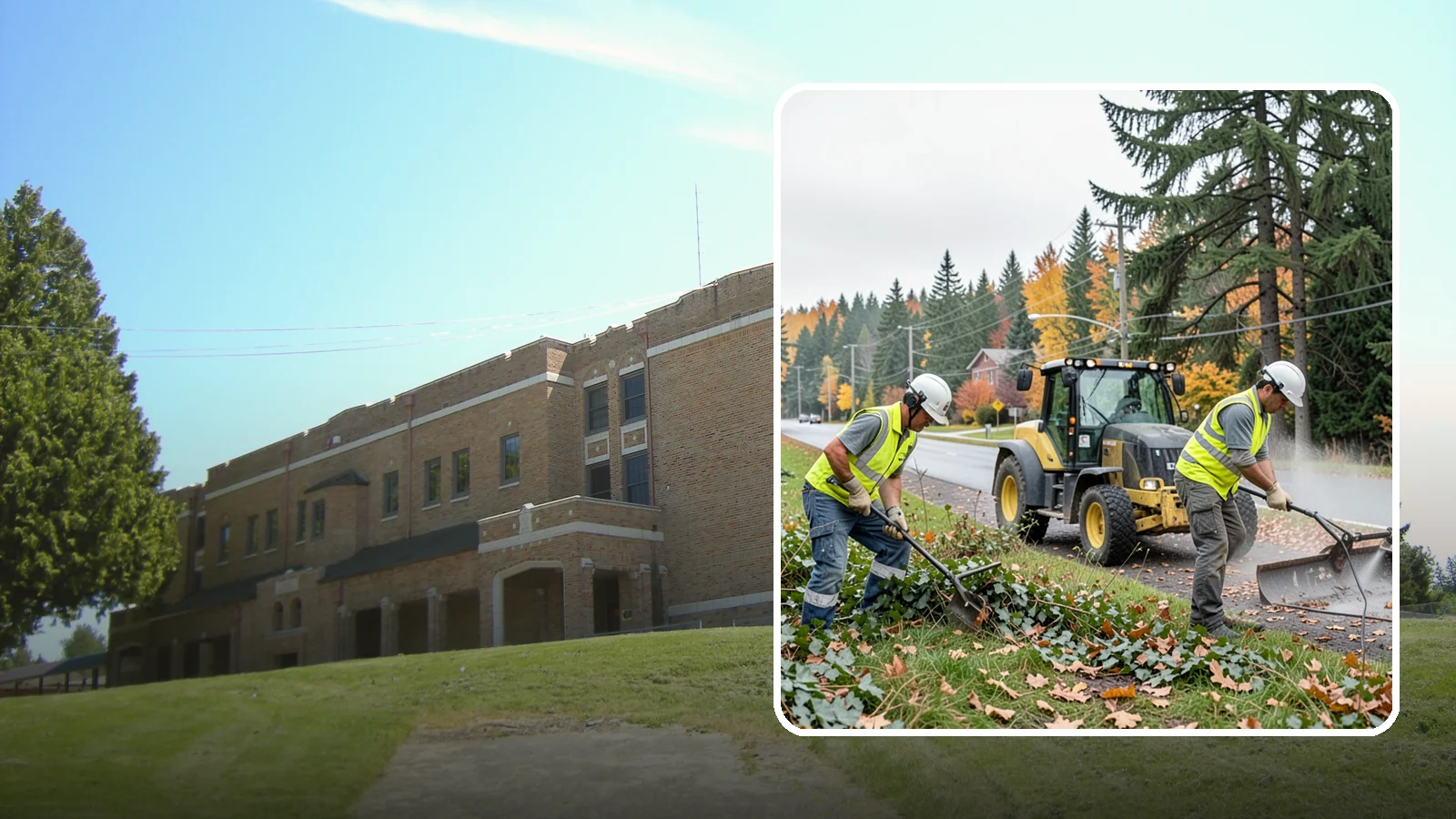 Ivy Removal in Maple Valley, King County, WA - Removal of English ivy from tree trunks, ground beds, and structures to protect trees and public infrastructure.