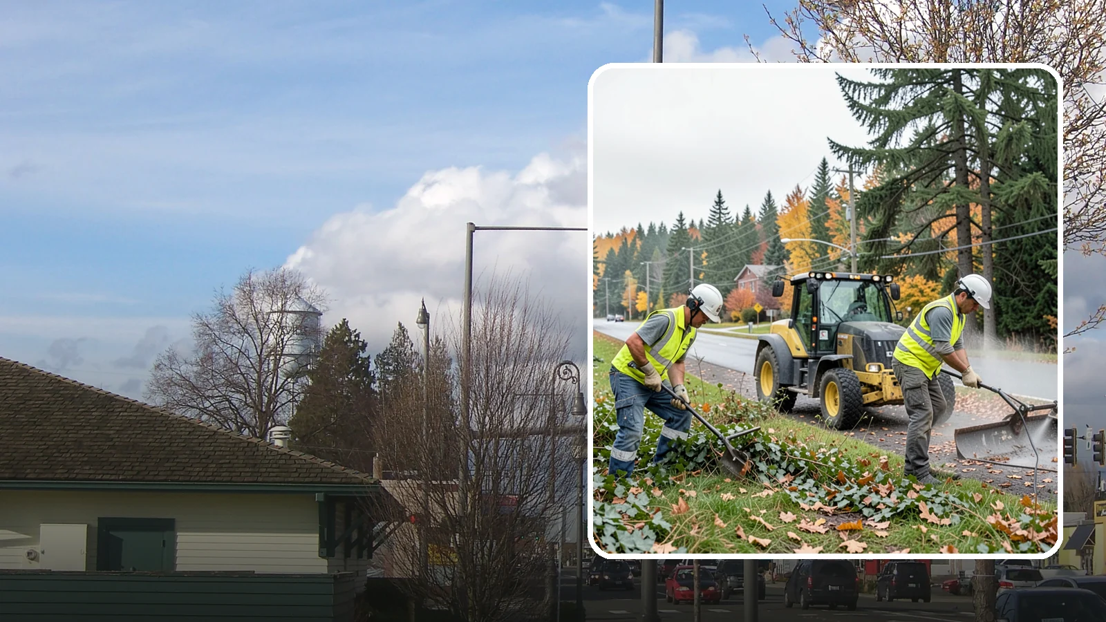 Ivy Removal in Marysville, Snohomish County, WA - Removal of English ivy from tree trunks, ground beds, and structures to protect trees and public infrastructure.