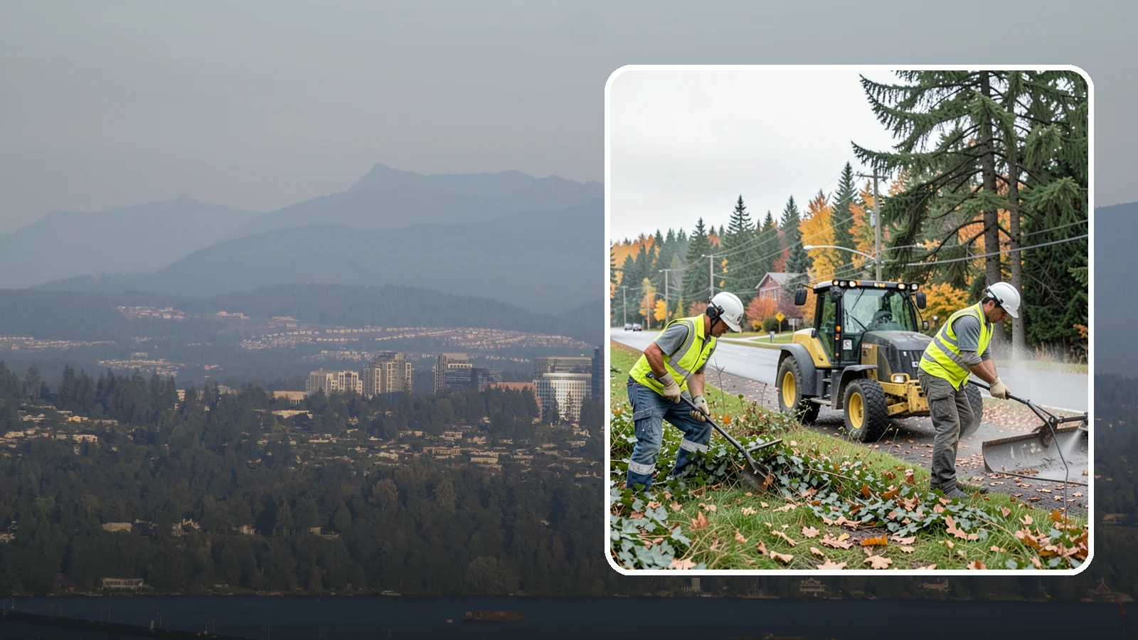 Ivy Removal in Medina, King County, WA - Removal of English ivy from tree trunks, ground beds, and structures to protect trees and public infrastructure.