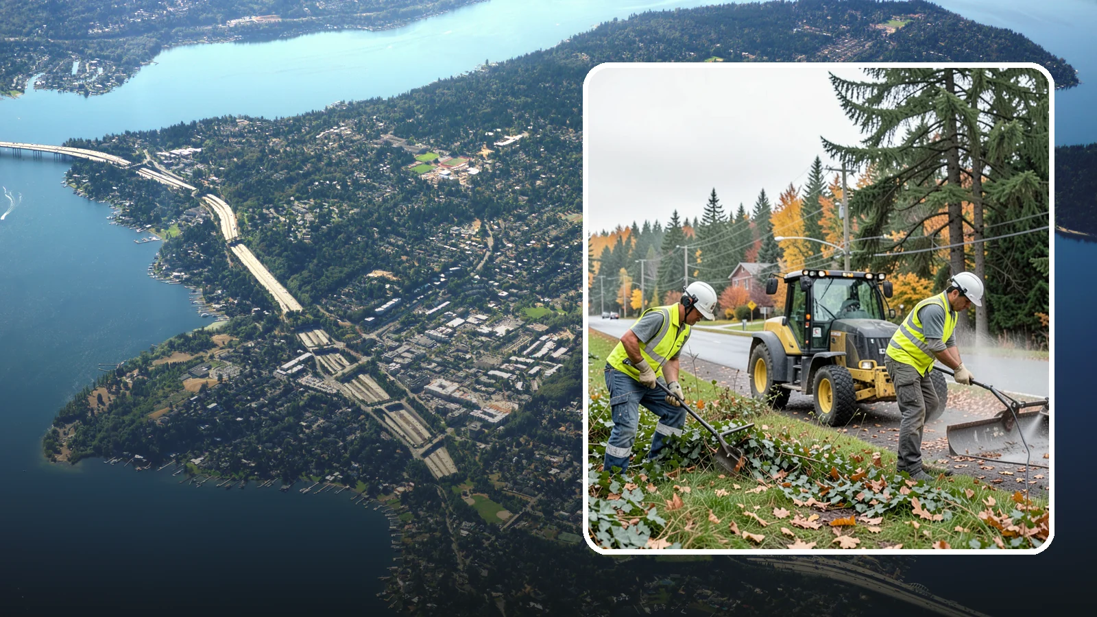 Ivy Removal in Mercer Island, King County, WA - Removal of English ivy from tree trunks, ground beds, and structures to protect trees and public infrastructure.