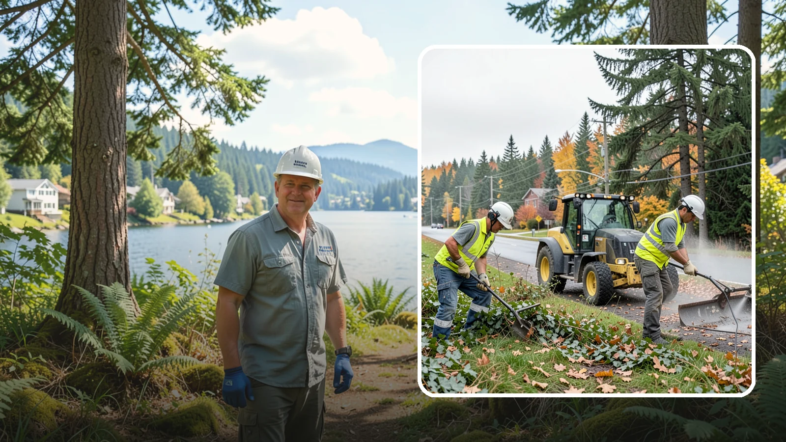 Ivy Removal in Milton, King County, WA - Removal of English ivy from tree trunks, ground beds, and structures to protect trees and public infrastructure.