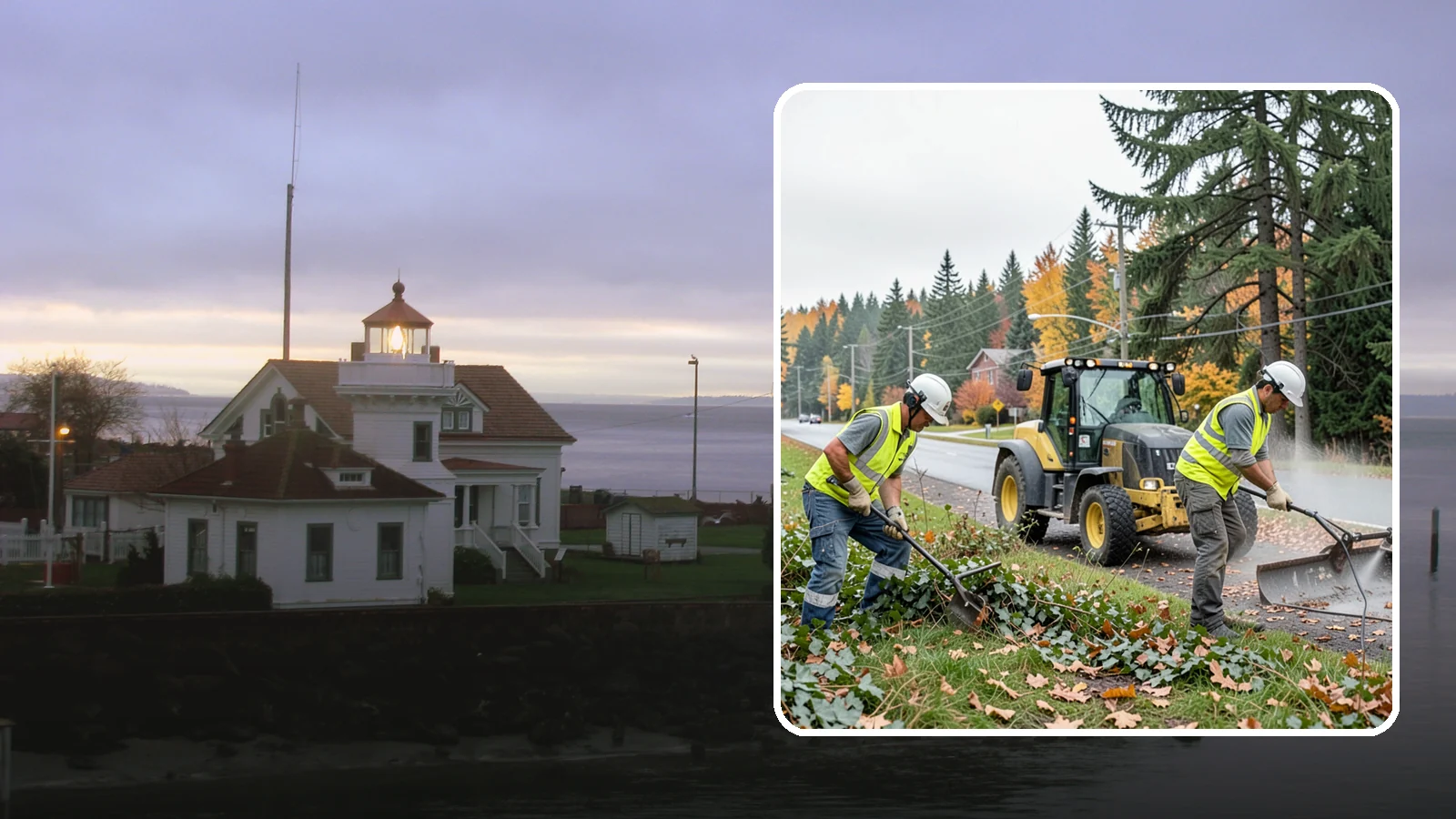 Ivy Removal in Mukilteo, Snohomish County, WA - Removal of English ivy from tree trunks, ground beds, and structures to protect trees and public infrastructure.