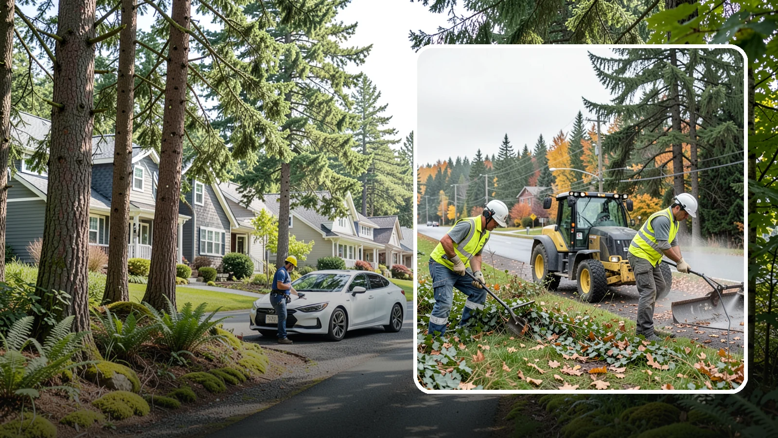 Ivy Removal in Normandy Park, King County, WA - Removal of English ivy from tree trunks, ground beds, and structures to protect trees and public infrastructure.