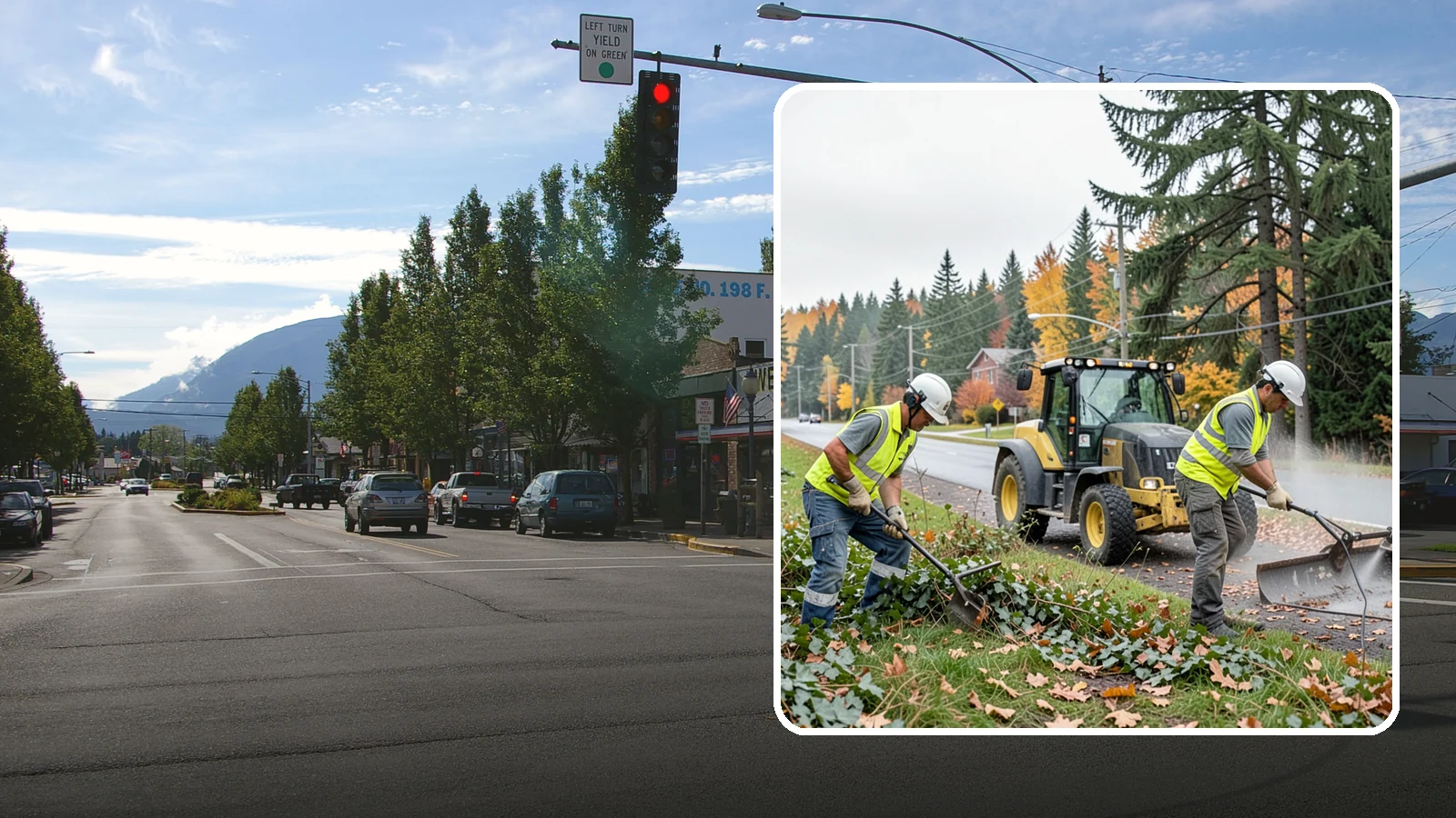 Ivy Removal in North Bend, King County, WA - Removal of English ivy from tree trunks, ground beds, and structures to protect trees and public infrastructure.