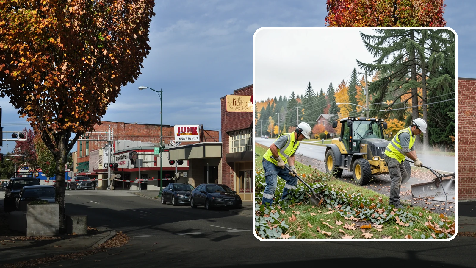 Ivy Removal in Puyallup, Pierce County, WA - Removal of English ivy from tree trunks, ground beds, and structures to protect trees and public infrastructure.