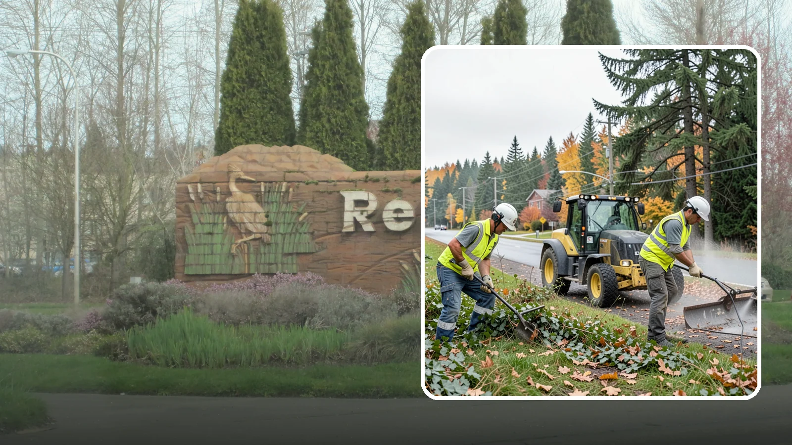 Ivy Removal in Renton, King County, WA - Removal of English ivy from tree trunks, ground beds, and structures to protect trees and public infrastructure.