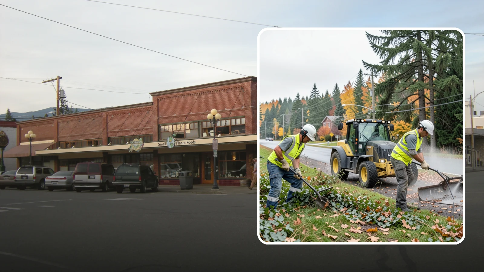 Ivy Removal in Sedro-Woolley, Skagit County, WA - Removal of English ivy from tree trunks, ground beds, and structures to protect trees and public infrastructure.