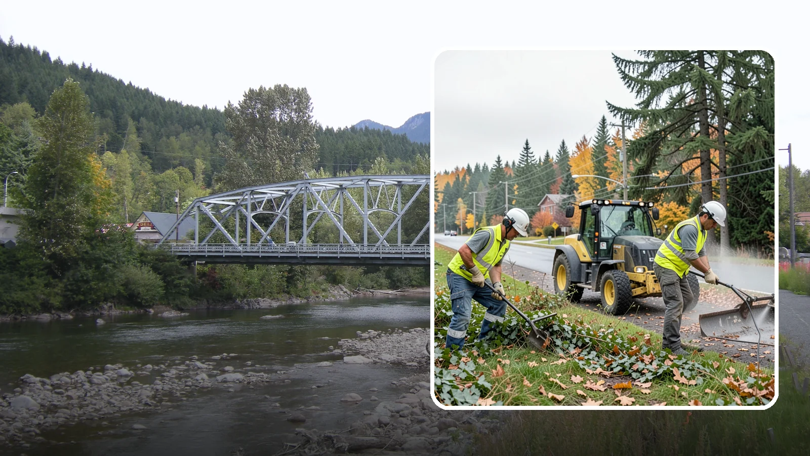 Ivy Removal in Skykomish, King County, WA - Removal of English ivy from tree trunks, ground beds, and structures to protect trees and public infrastructure.