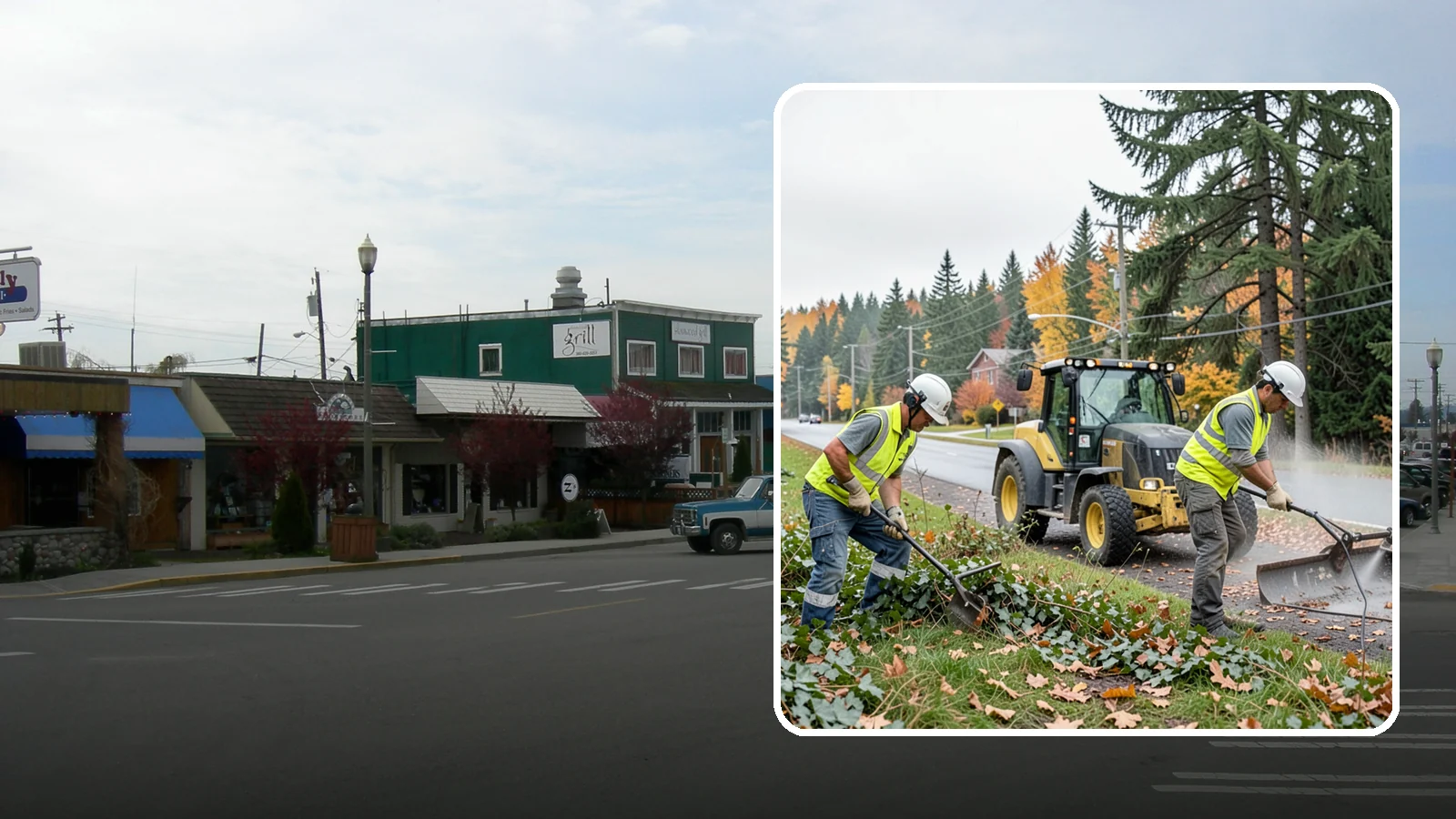 Ivy Removal in Stanwood, Snohomish County, WA - Removal of English ivy from tree trunks, ground beds, and structures to protect trees and public infrastructure.