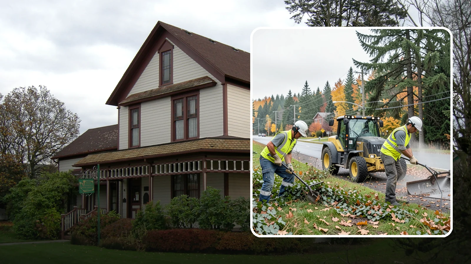 Ivy Removal in Sumner, Pierce County, WA - Removal of English ivy from tree trunks, ground beds, and structures to protect trees and public infrastructure.