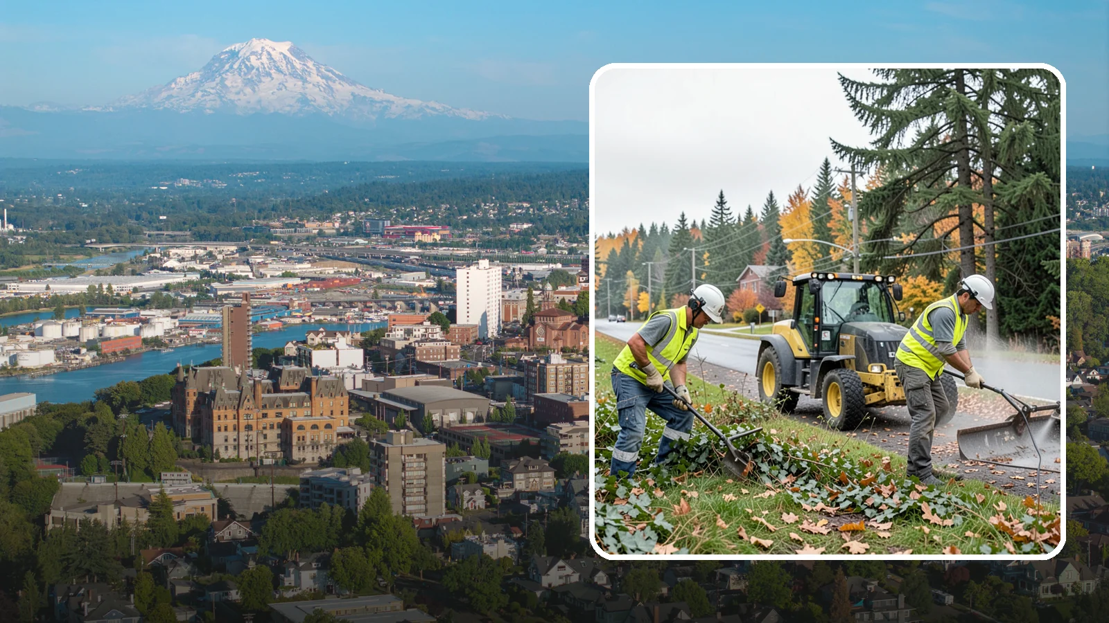 Ivy Removal in Tacoma, Pierce County, WA - Removal of English ivy from tree trunks, ground beds, and structures to protect trees and public infrastructure.