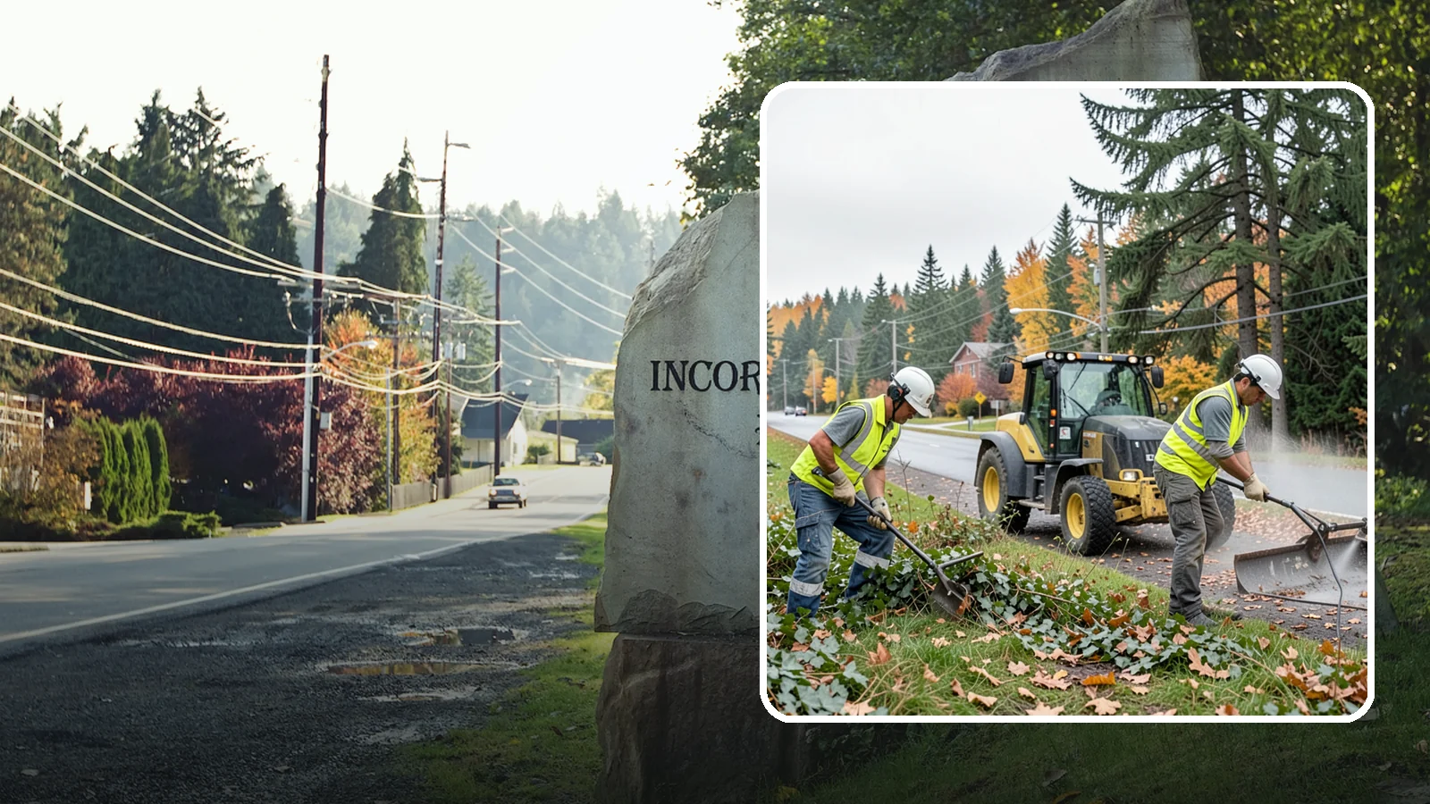 Ivy Removal in Wilkeson, Pierce County, WA - Removal of English ivy from tree trunks, ground beds, and structures to protect trees and public infrastructure.