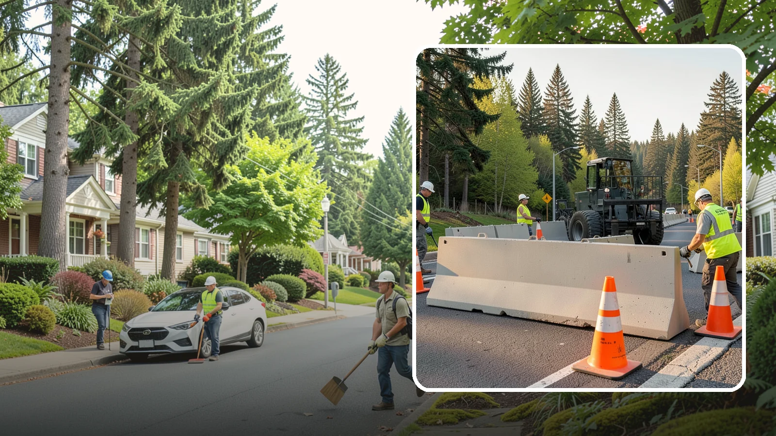 Jersey Barrier Placement in Beaux Arts Village, King County, WA - Concrete Jersey barrier placement provides heavy-duty separation and protection for public work zones.