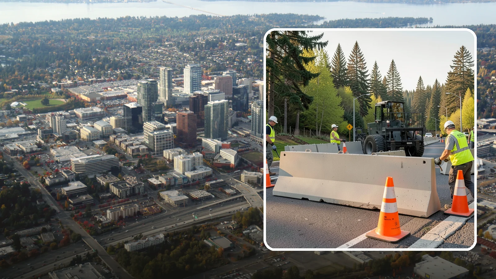 Jersey Barrier Placement in Bellevue, King County, WA - Concrete Jersey barrier placement provides heavy-duty separation and protection for public work zones.