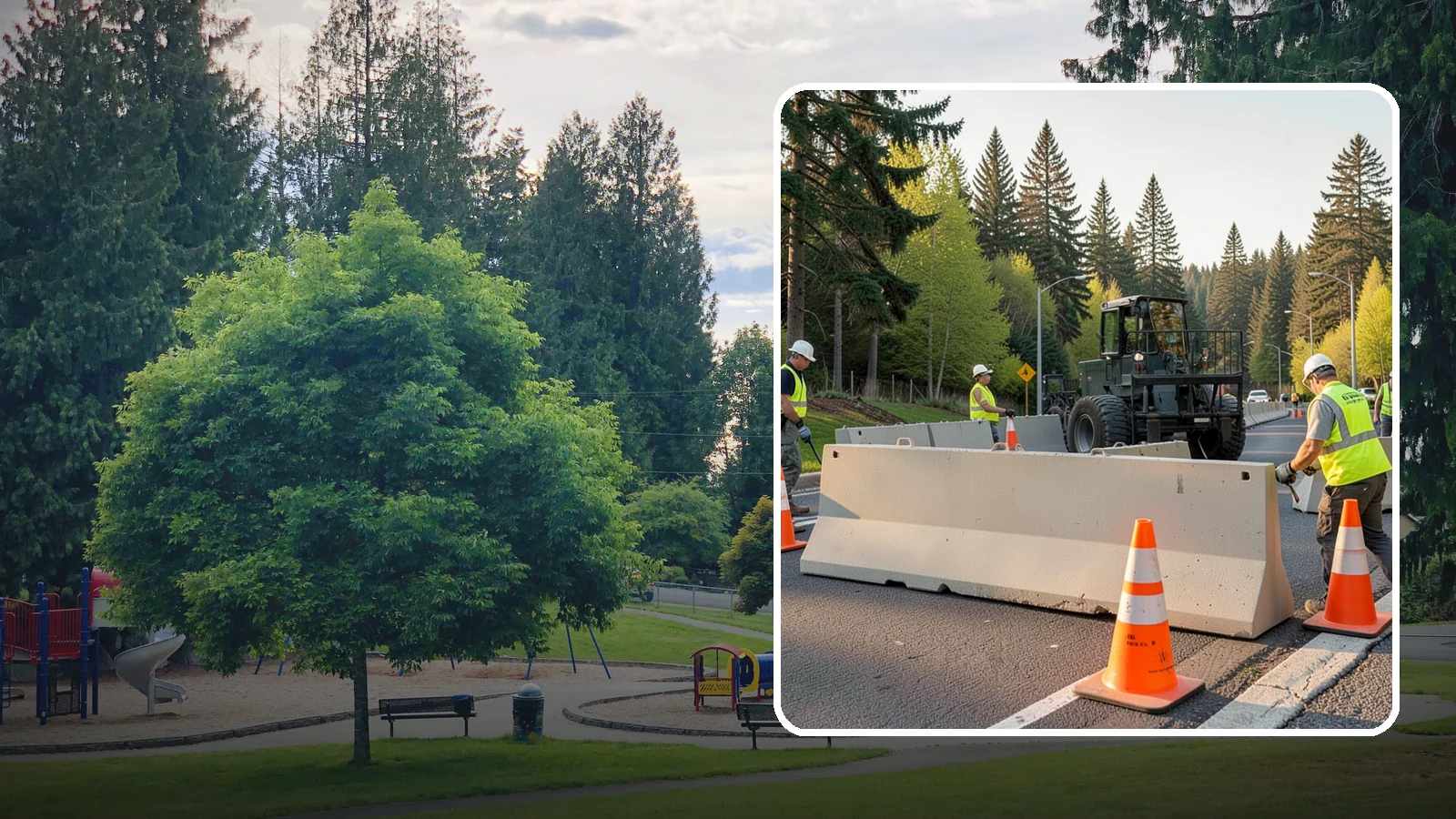 Jersey Barrier Placement in Bonney Lake, Pierce County, WA - Concrete Jersey barrier placement provides heavy-duty separation and protection for public work zones.
