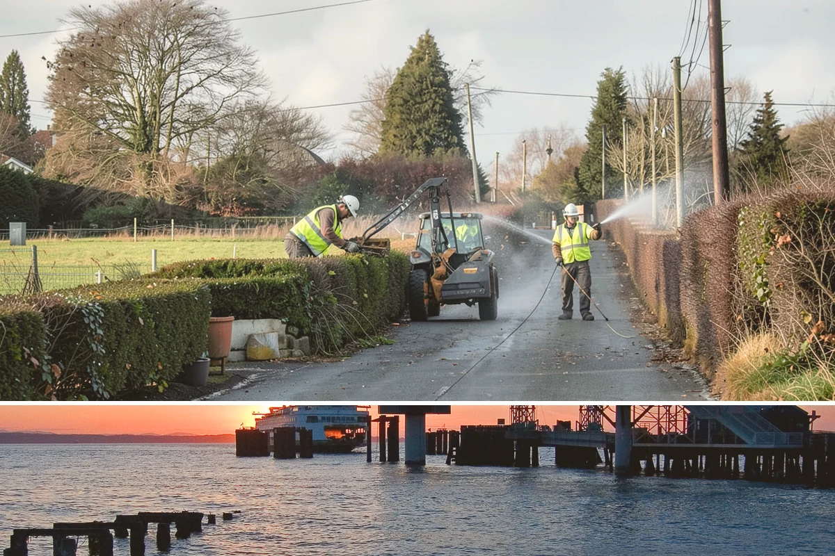 Jersey Barrier Placement in Edmonds, Snohomish County, WA - Placement follows the construction season but is available year-round for emergency road protection.
