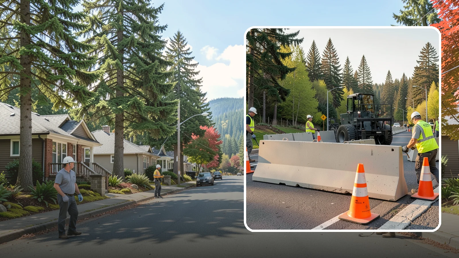 Jersey Barrier Placement in Hunts Point, King County, WA - Concrete Jersey barrier placement provides heavy-duty separation and protection for public work zones.