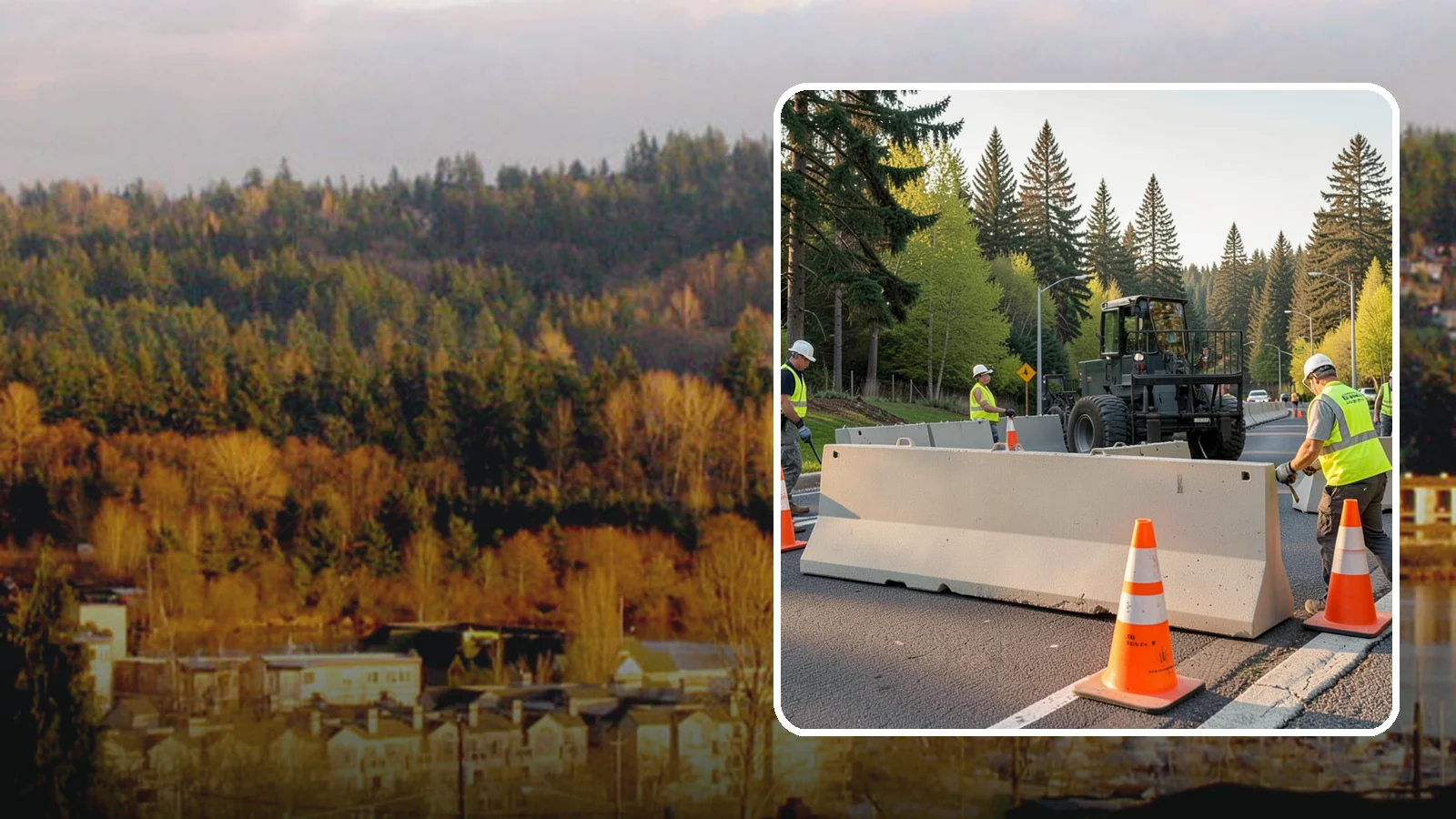 Jersey Barrier Placement in Kenmore, King County, WA - Concrete Jersey barrier placement provides heavy-duty separation and protection for public work zones.