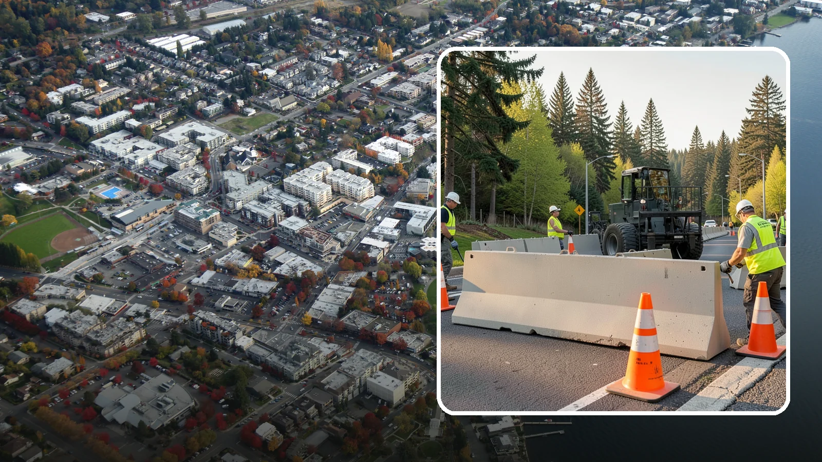 Jersey Barrier Placement in Kirkland, King County, WA - Concrete Jersey barrier placement provides heavy-duty separation and protection for public work zones.
