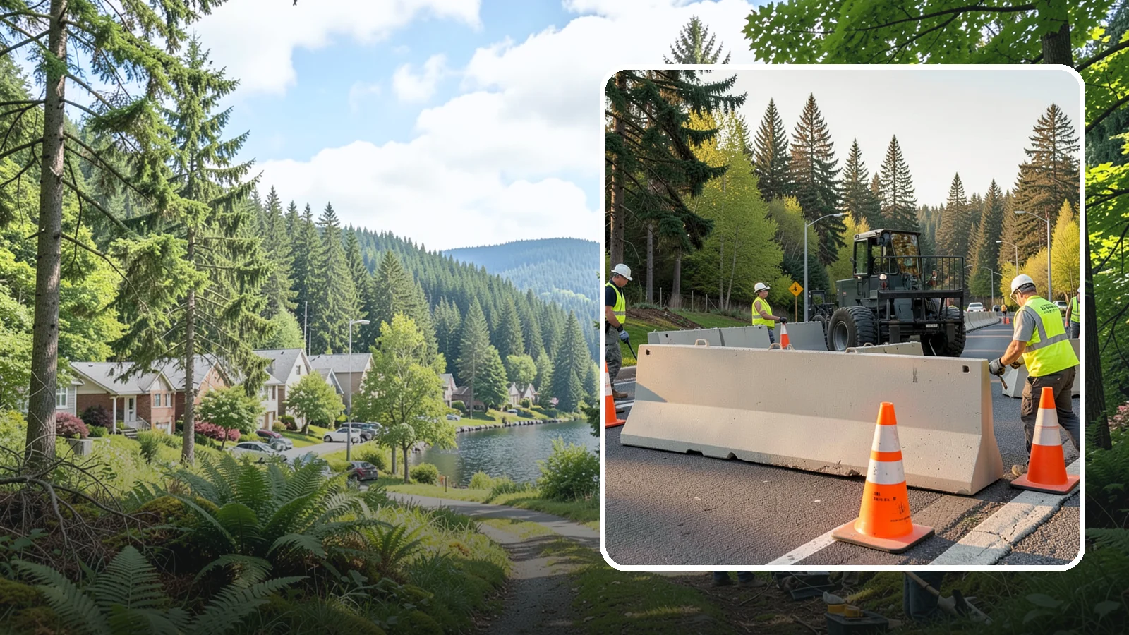 Jersey Barrier Placement in Lake Forest Park, King County, WA - Concrete Jersey barrier placement provides heavy-duty separation and protection for public work zones.