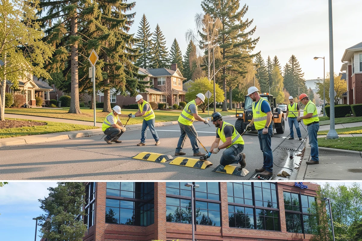 Jersey Barrier Placement in Mountlake Terrace, Snohomish County, WA - Placement follows the construction season but is available year-round for emergency road protection.