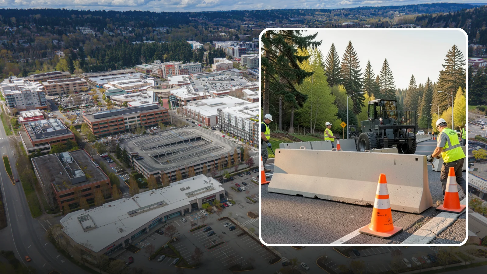 Jersey Barrier Placement in Redmond, King County, WA - Concrete Jersey barrier placement provides heavy-duty separation and protection for public work zones.