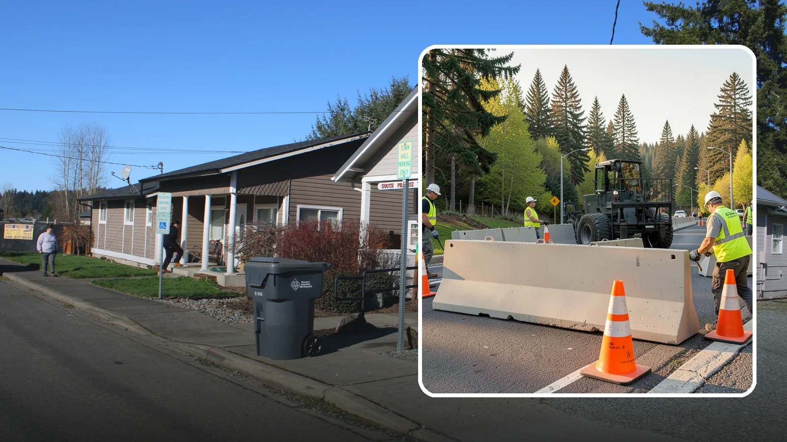 Jersey Barrier Placement in South Prairie, Pierce County, WA - Concrete Jersey barrier placement provides heavy-duty separation and protection for public work zones.