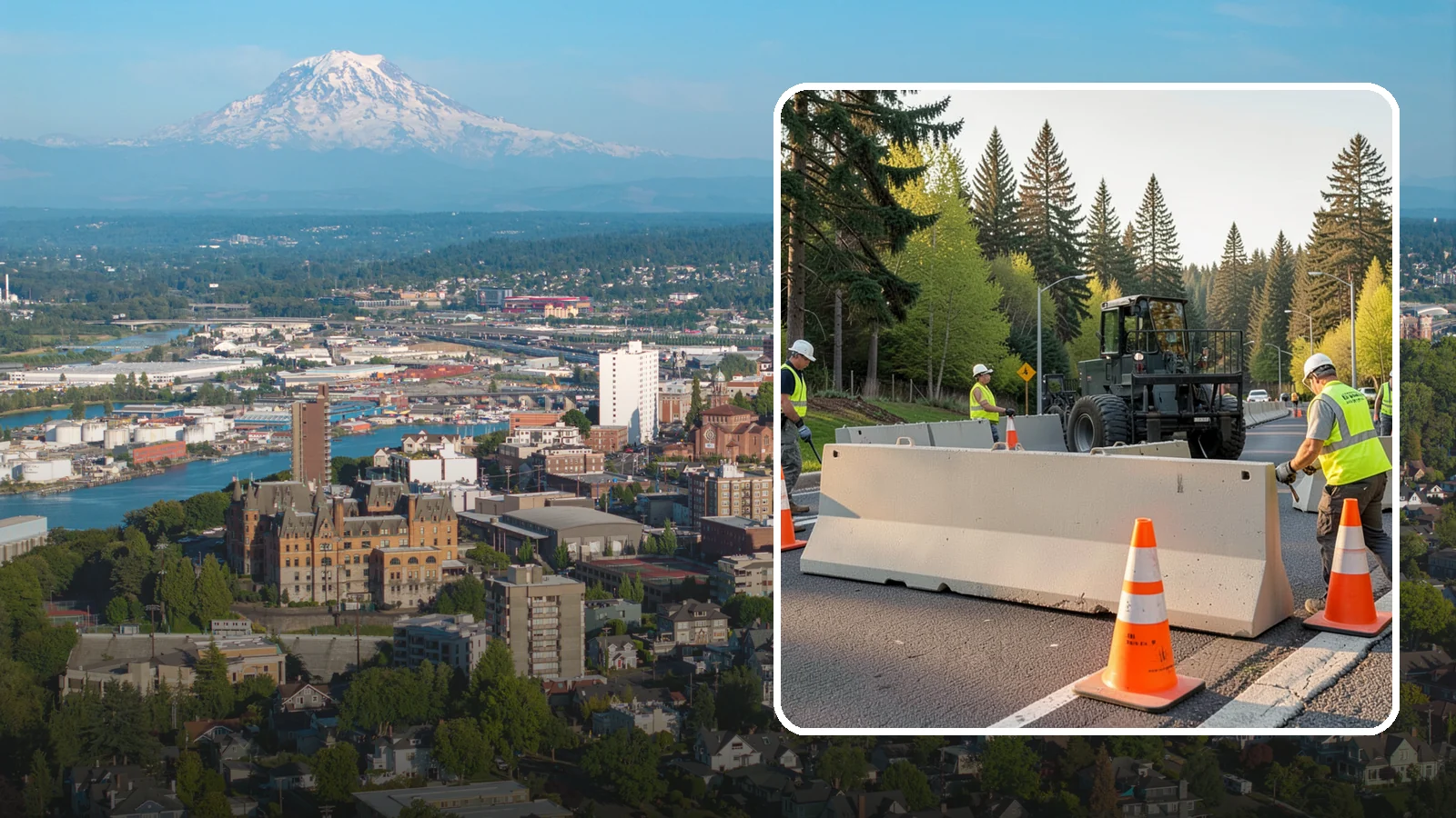 Jersey Barrier Placement in Tacoma, Pierce County, WA - Concrete Jersey barrier placement provides heavy-duty separation and protection for public work zones.