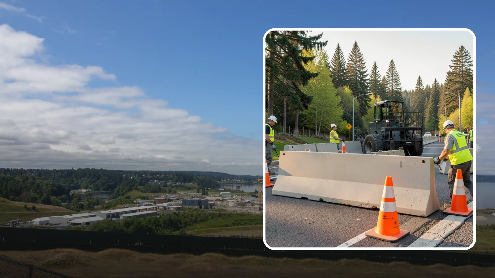Jersey Barrier Placement in University Place, Pierce County, WA - Concrete Jersey barrier placement provides heavy-duty separation and protection for public work zones.