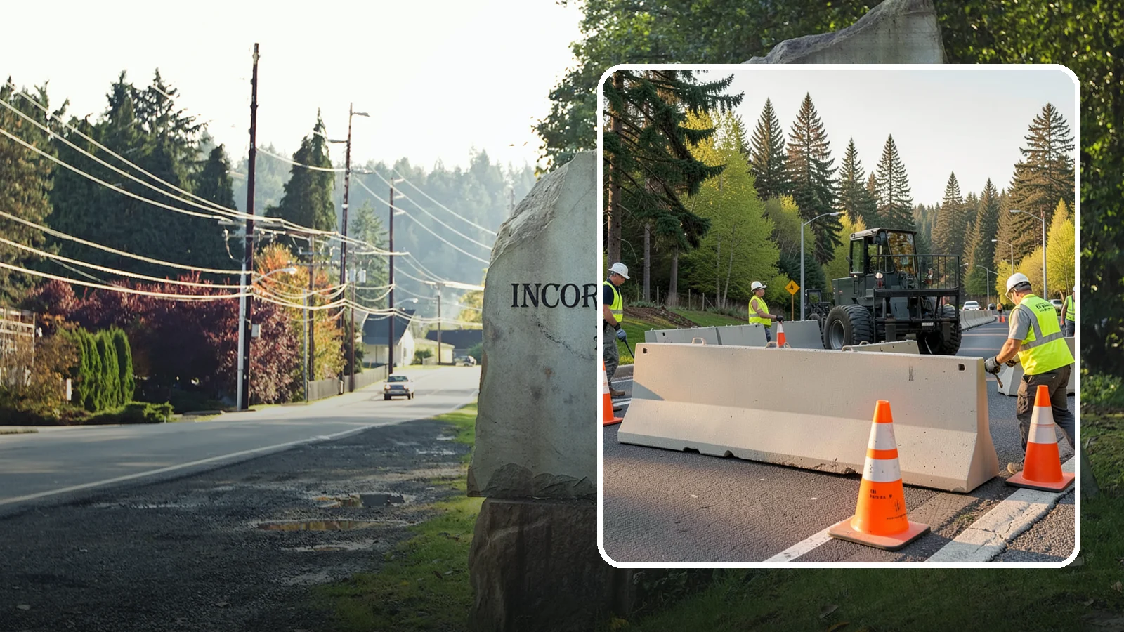 Jersey Barrier Placement in Wilkeson, Pierce County, WA - Concrete Jersey barrier placement provides heavy-duty separation and protection for public work zones.