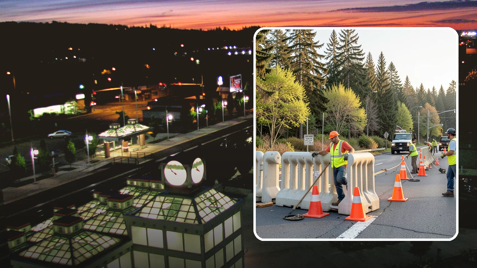 K-Rail Placement in Auburn, King County, WA - K-rail placement delivers portable concrete barrier protection for roadway and construction projects.
