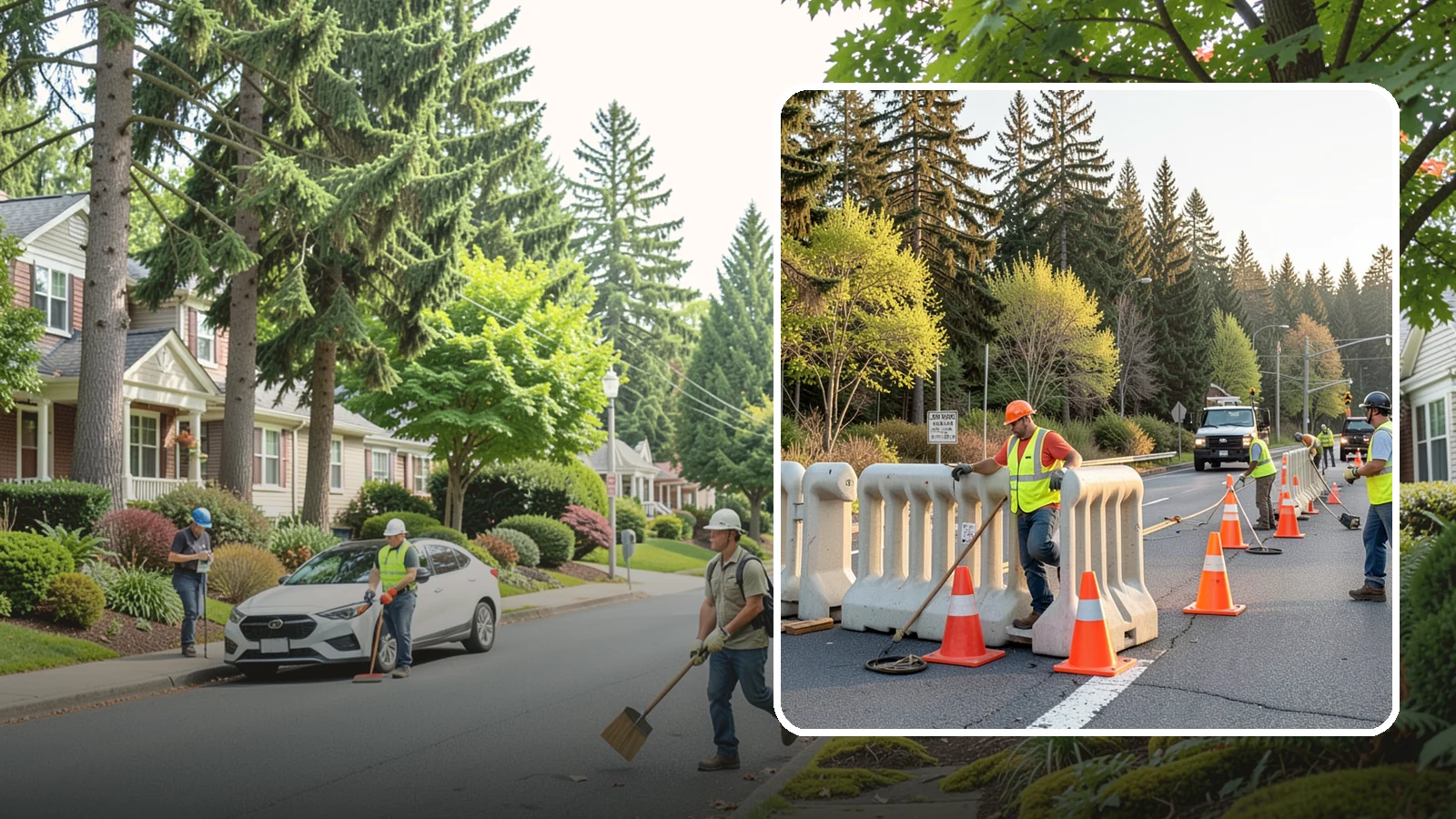 K-Rail Placement in Beaux Arts Village, King County, WA - K-rail placement delivers portable concrete barrier protection for roadway and construction projects.