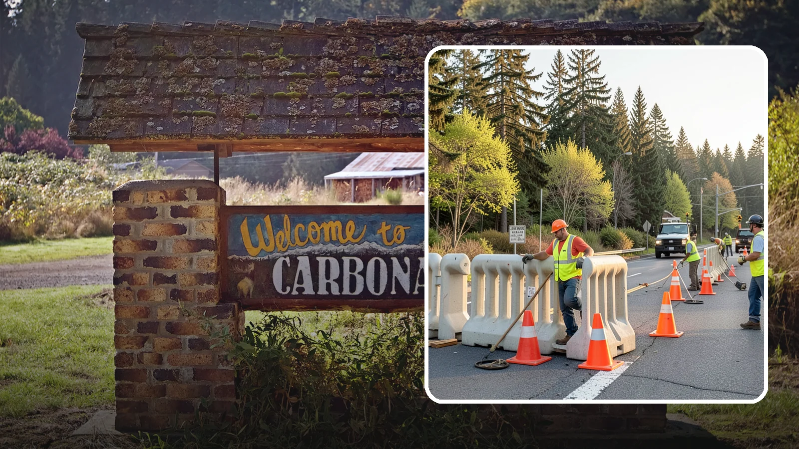 K-Rail Placement in Carbonado, Pierce County, WA - K-rail placement delivers portable concrete barrier protection for roadway and construction projects.
