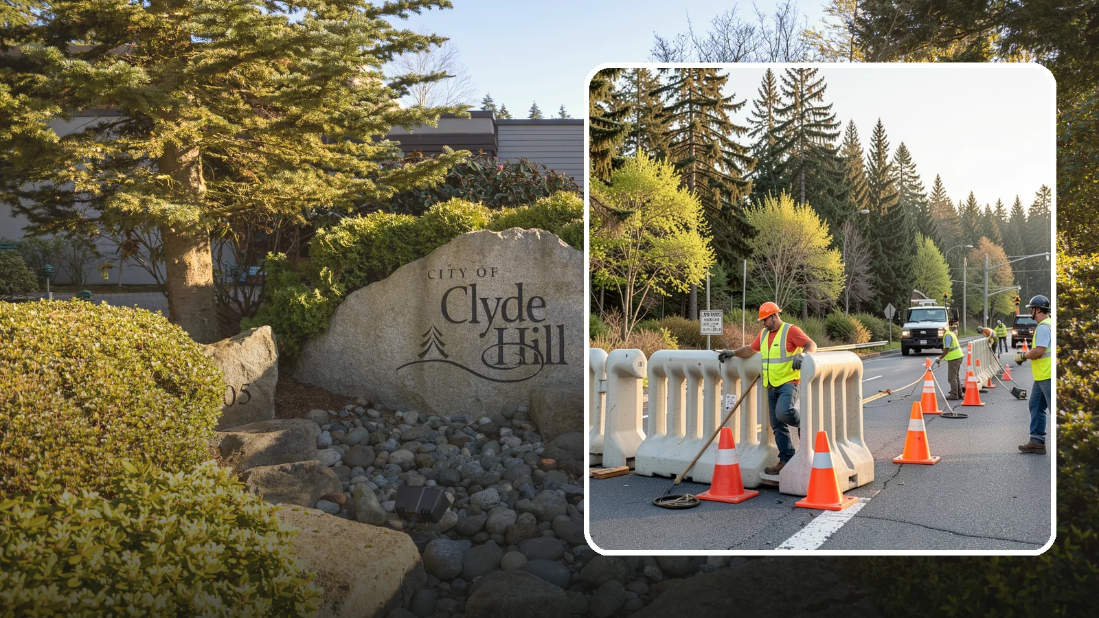 K-Rail Placement in Clyde Hill, King County, WA - K-rail placement delivers portable concrete barrier protection for roadway and construction projects.