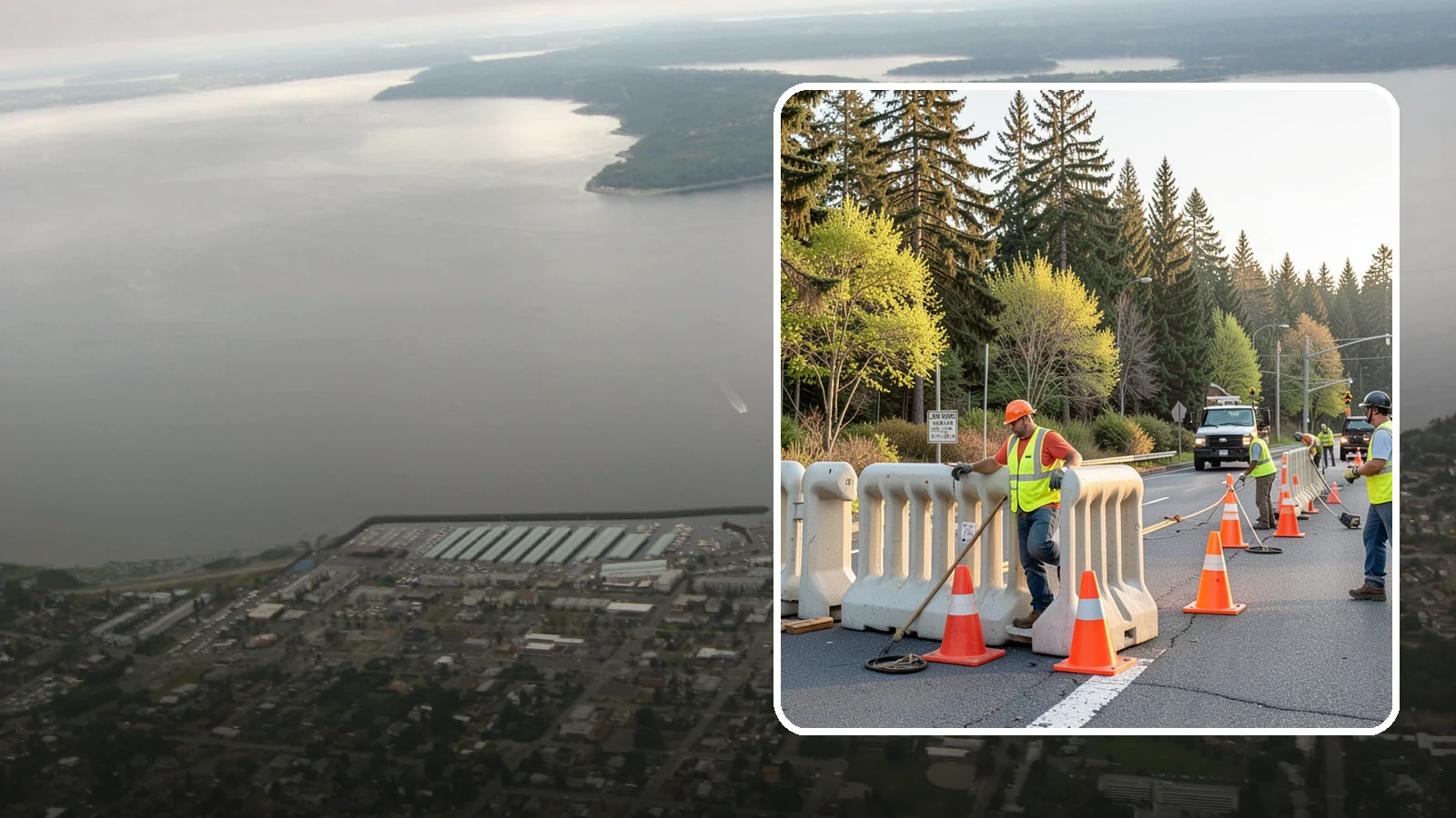 K-Rail Placement in Des Moines, King County, WA - K-rail placement delivers portable concrete barrier protection for roadway and construction projects.